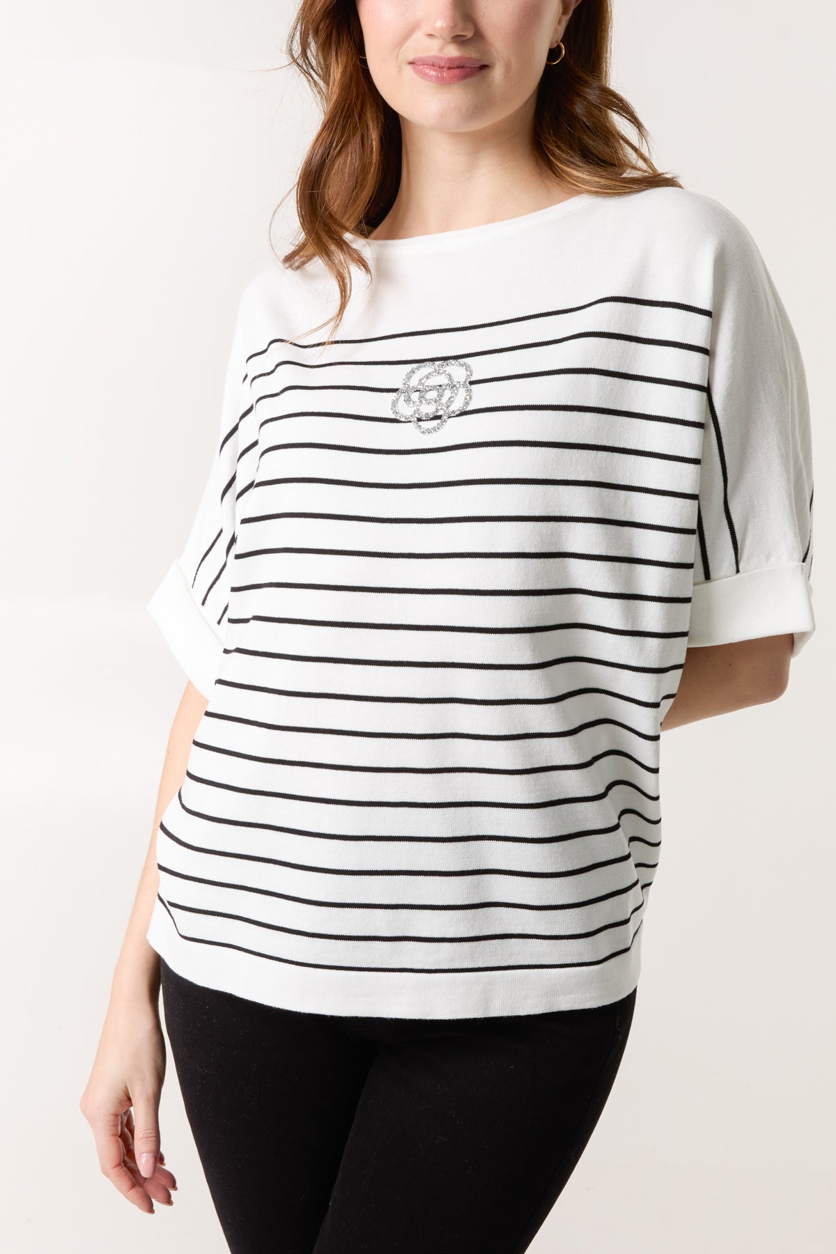 Glitter Flower Horizontal Striped Top