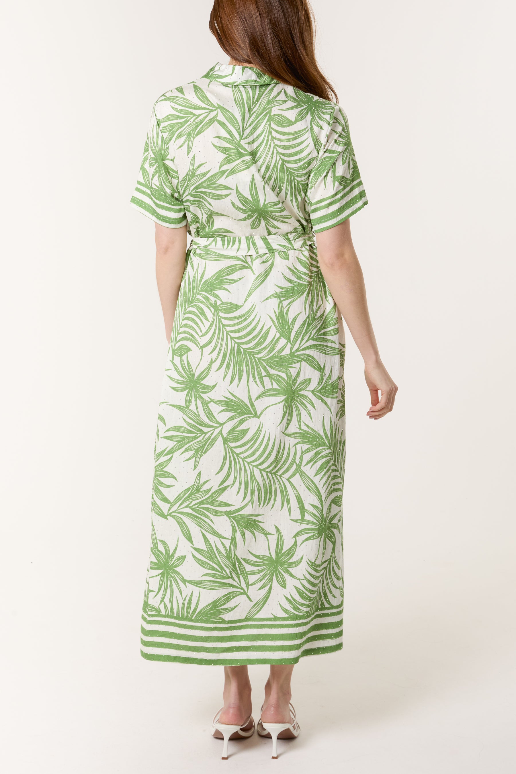 Tropical Leaf Print Button-Through & Belt Dress