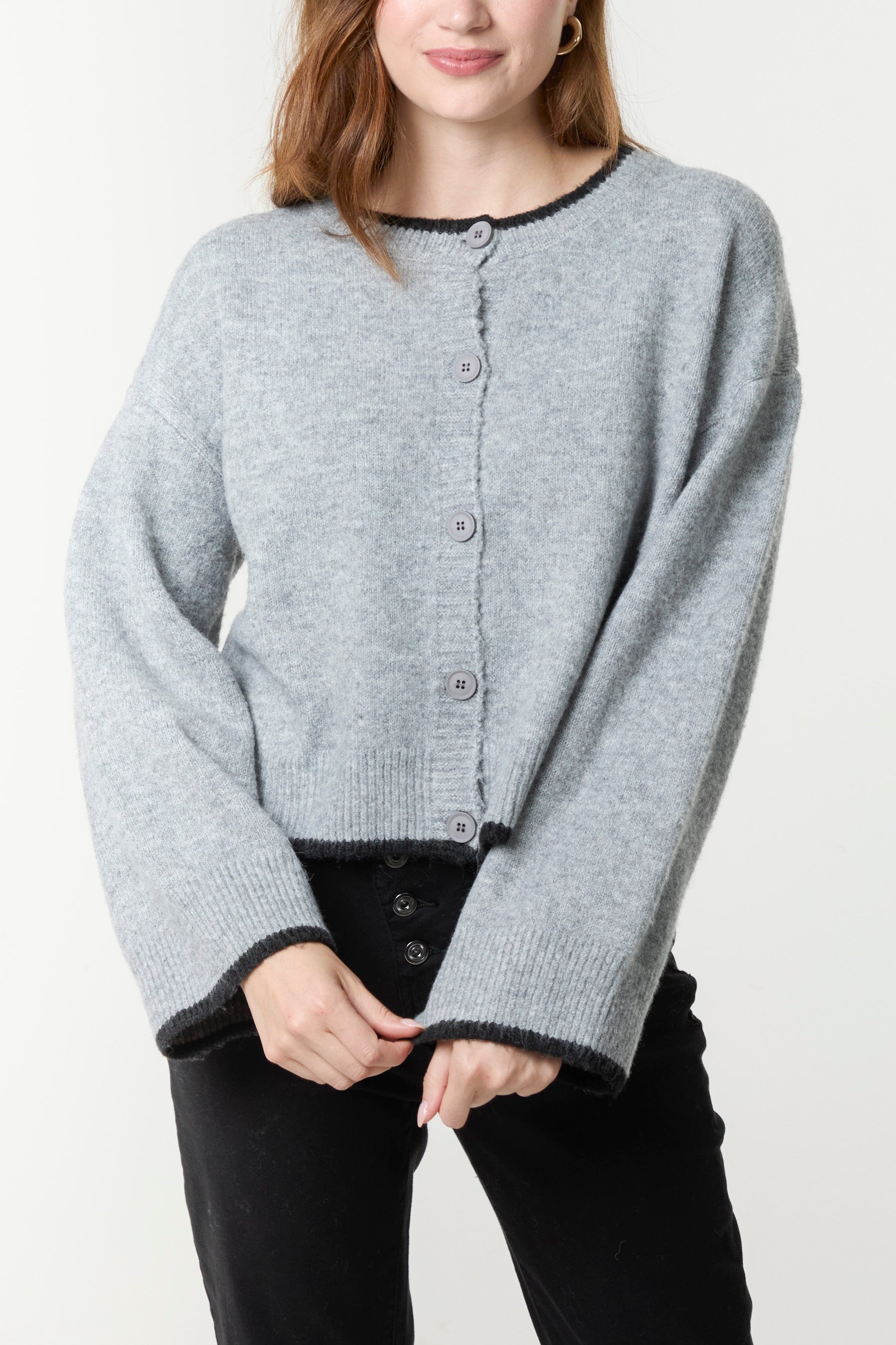 Two-Tone Contrast Edge Cardigan