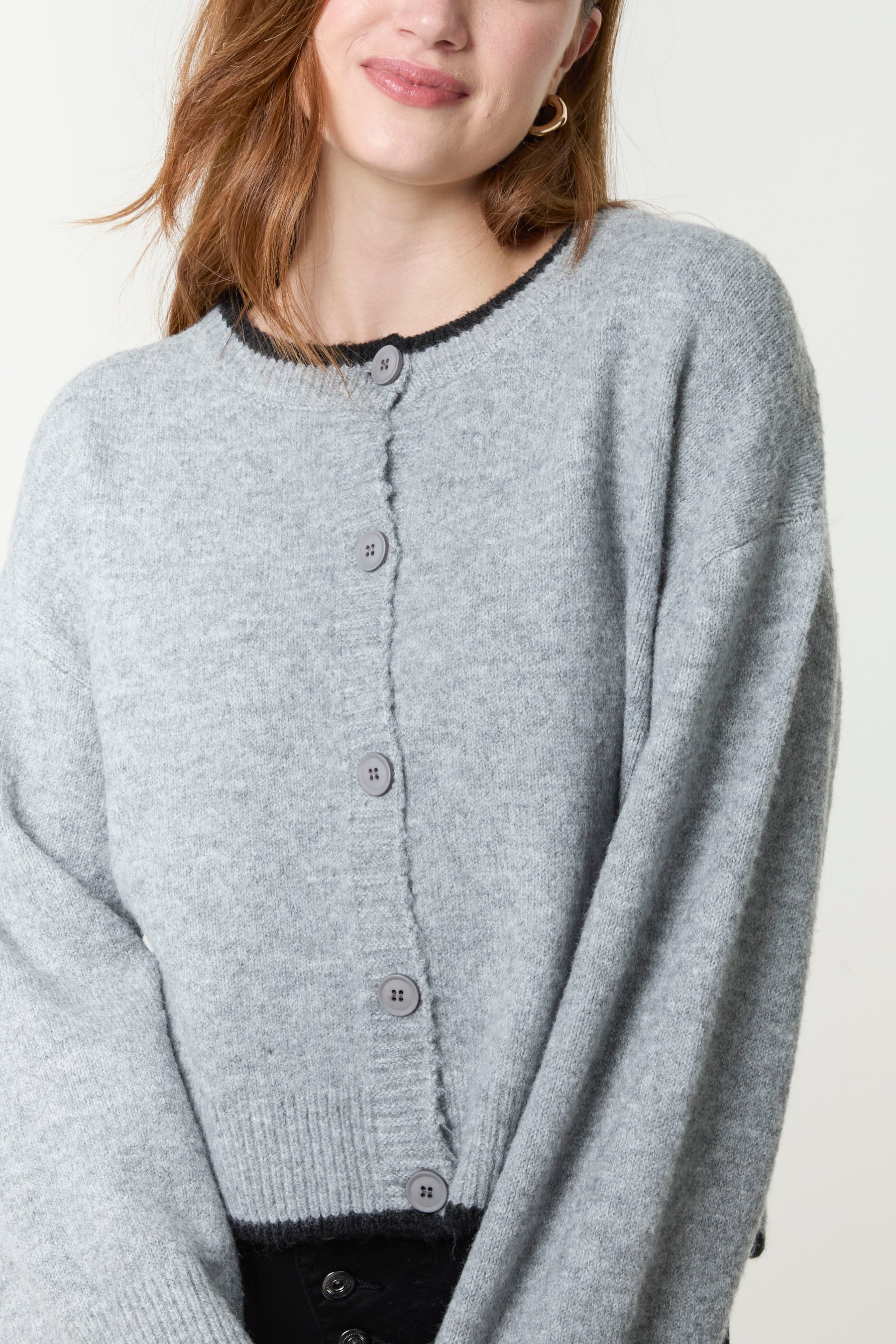 Two-Tone Contrast Edge Cardigan