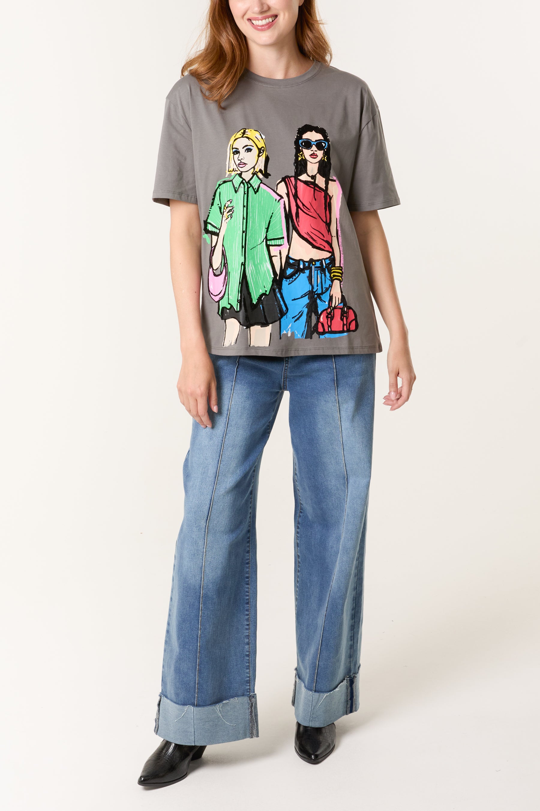 Colourful Girls Graphic Illustration T-Shirt