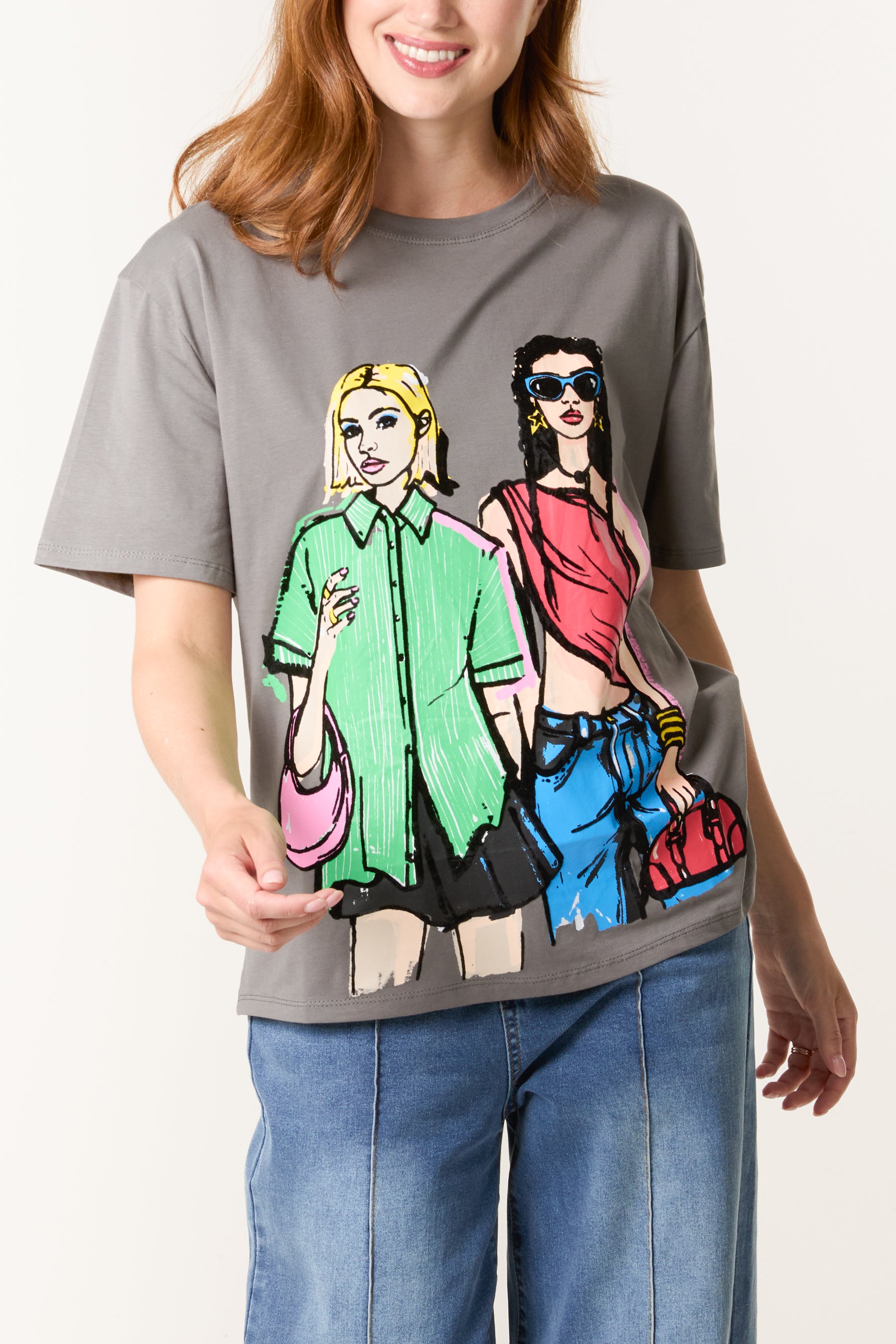 Colourful Girls Graphic Illustration T-Shirt