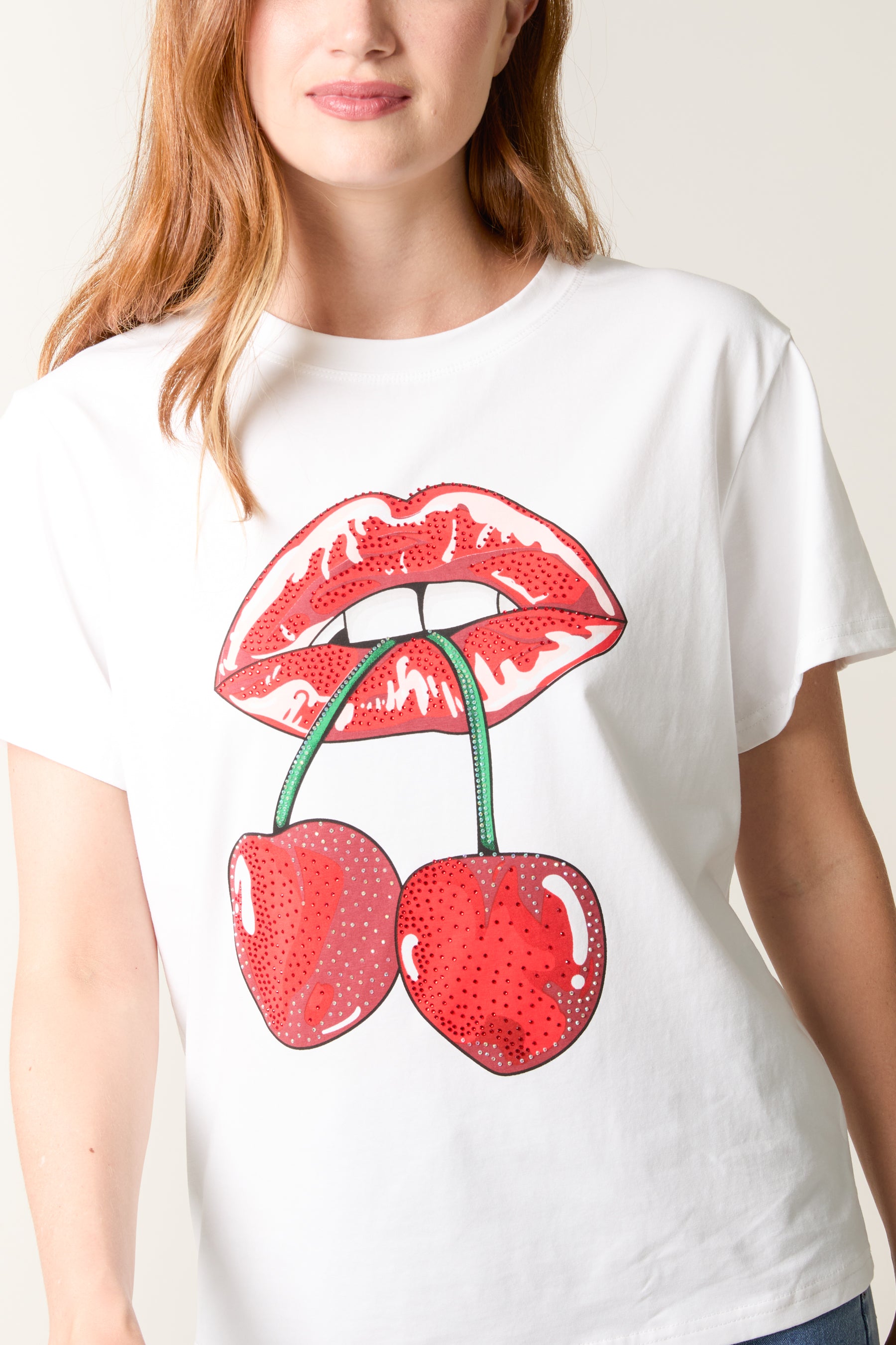 Embellished Lips & Cherry T-Shirt
