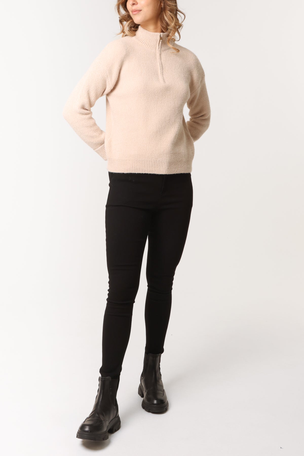 High Neck Half-Zip Knit Jumper