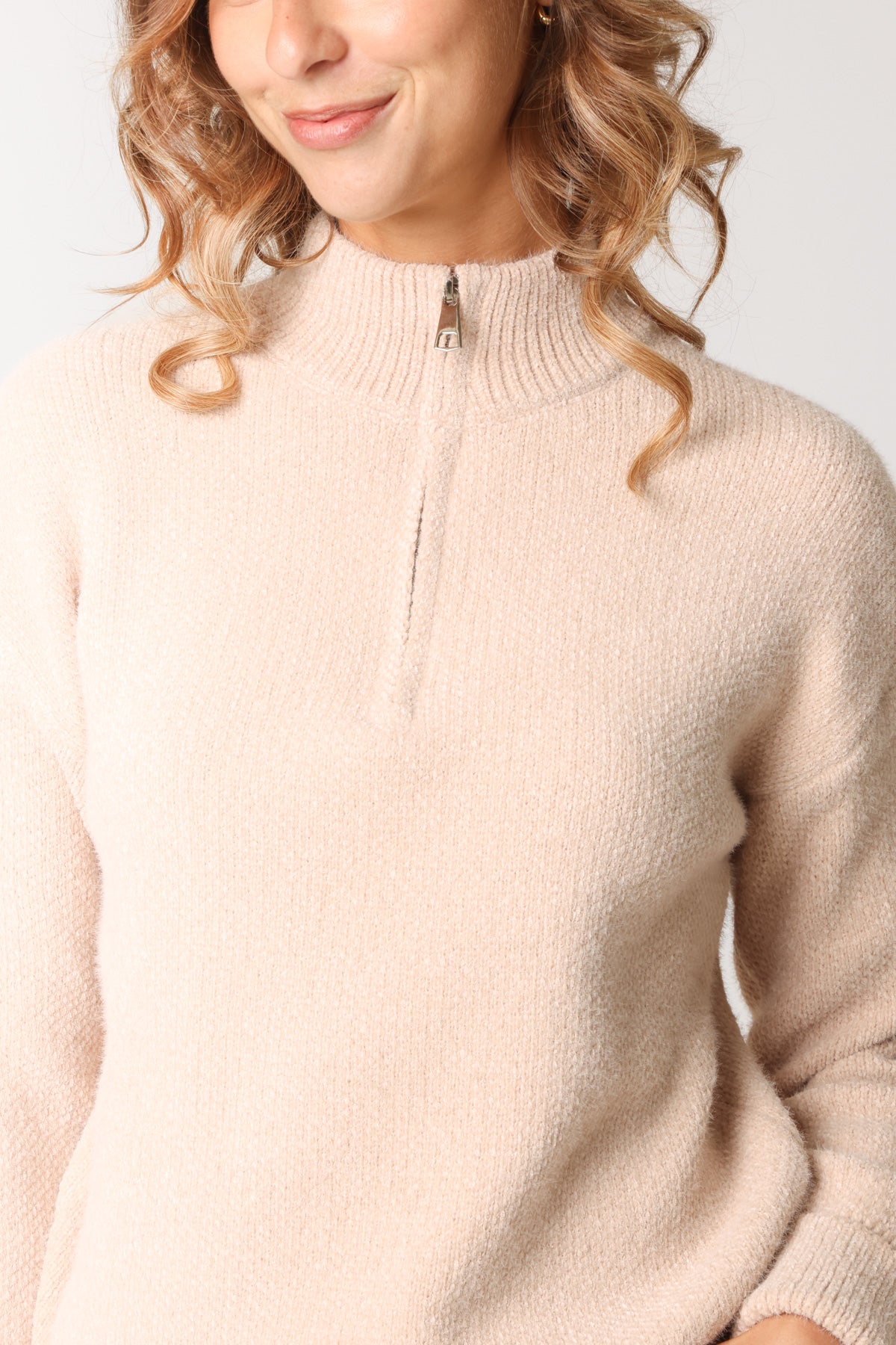 High Neck Half-Zip Knit Jumper