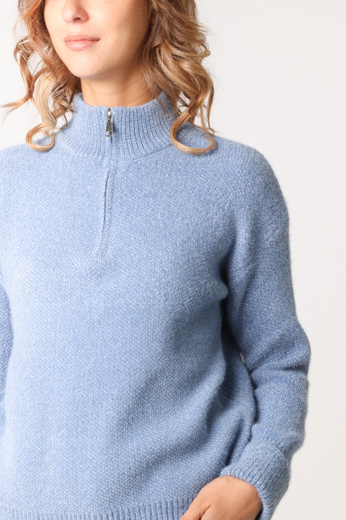 High Neck Half-Zip Knit Jumper