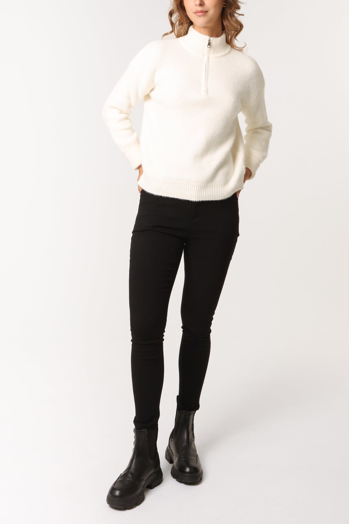 High Neck Half-Zip Knit Jumper