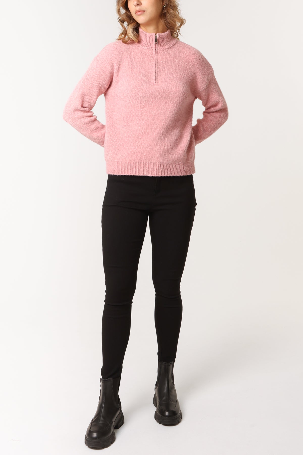 High Neck Half-Zip Knit Jumper