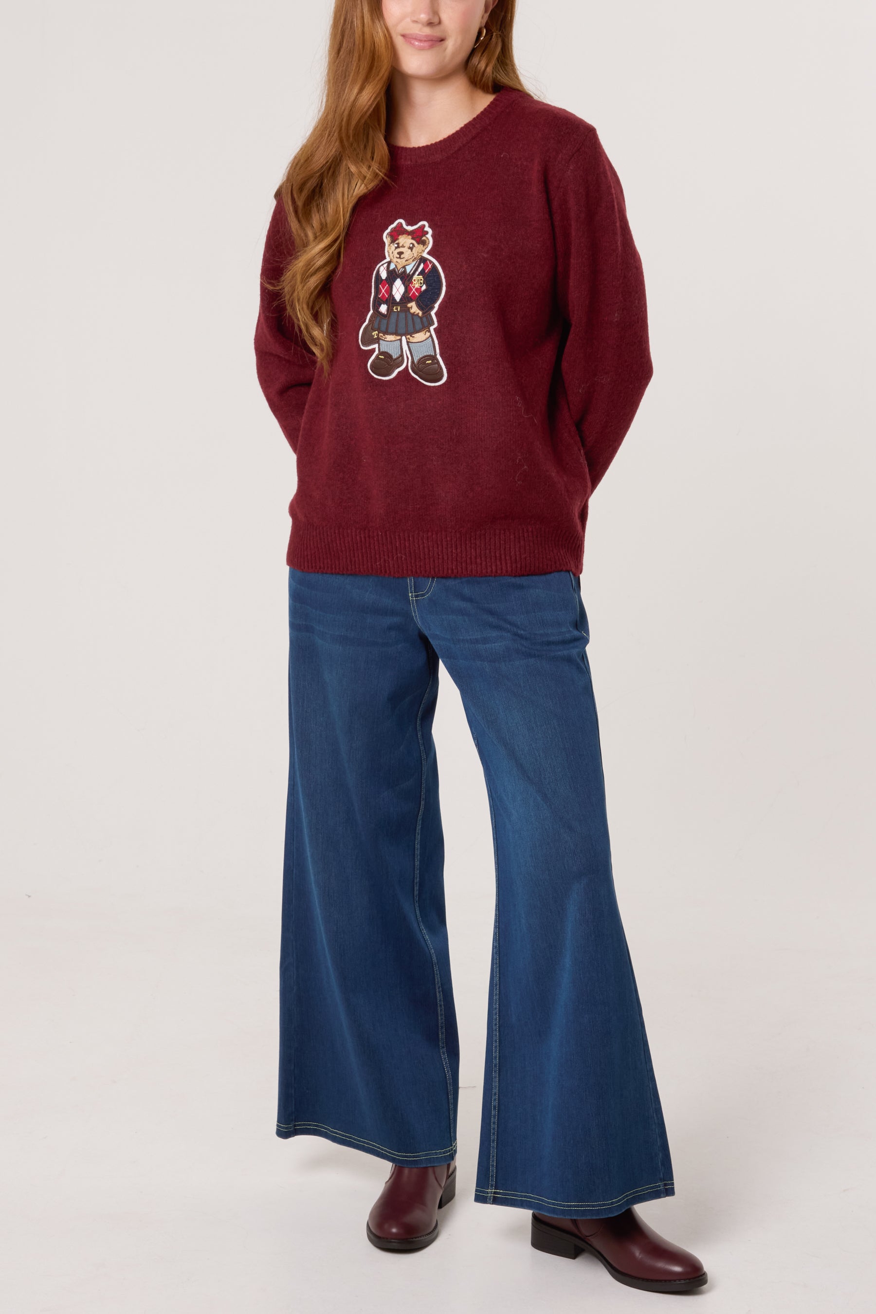 School Girl Bear Round Neck Jumper
