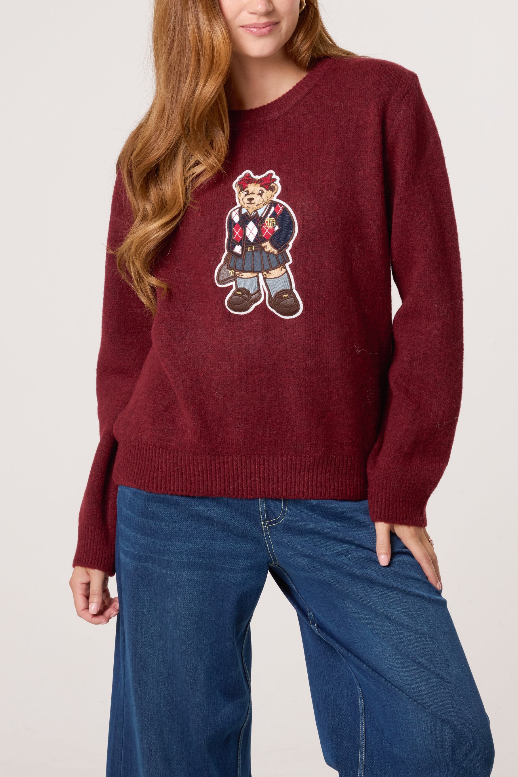 School Girl Bear Round Neck Jumper