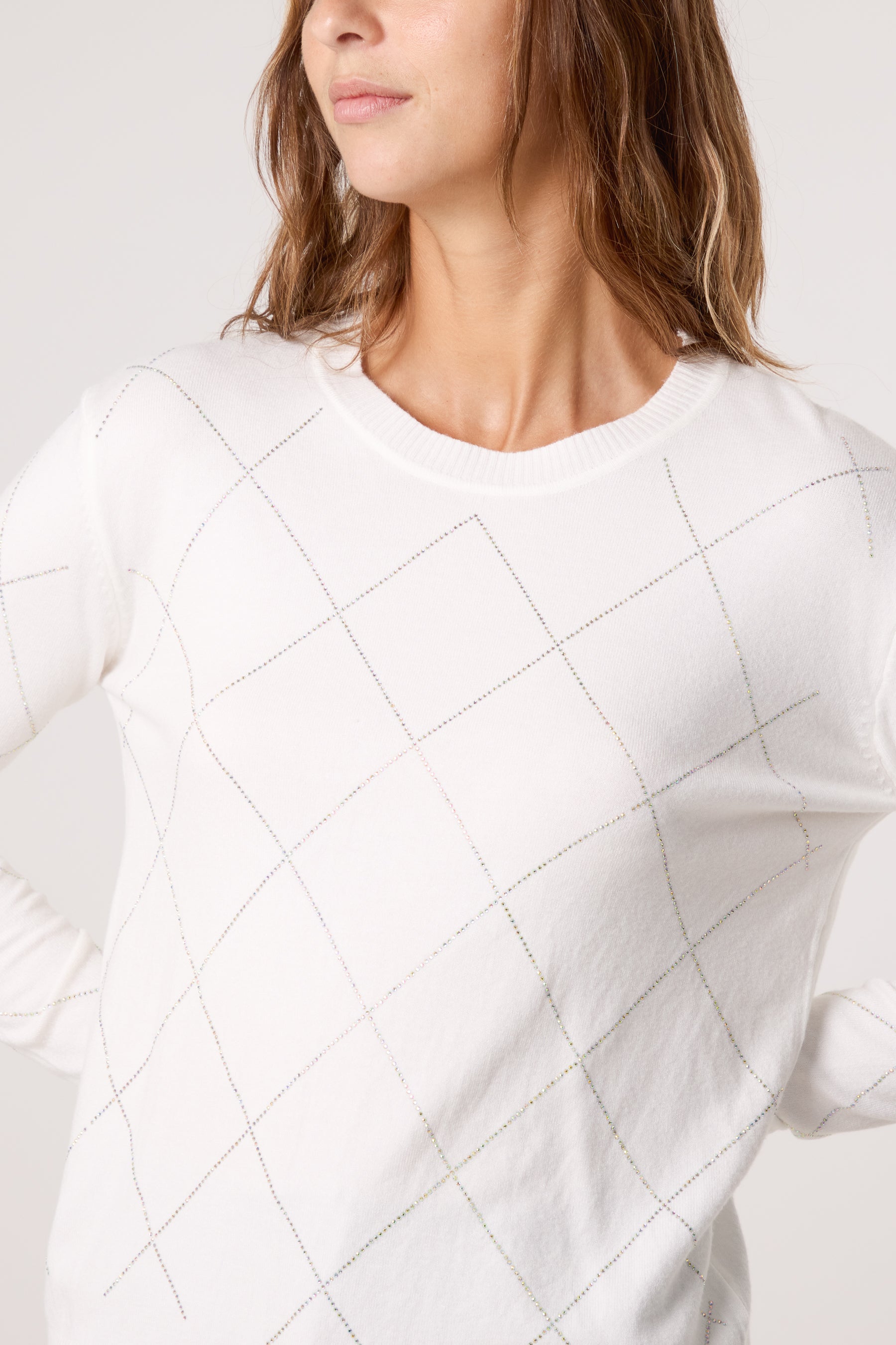 Embellished Diamond Print Jumper