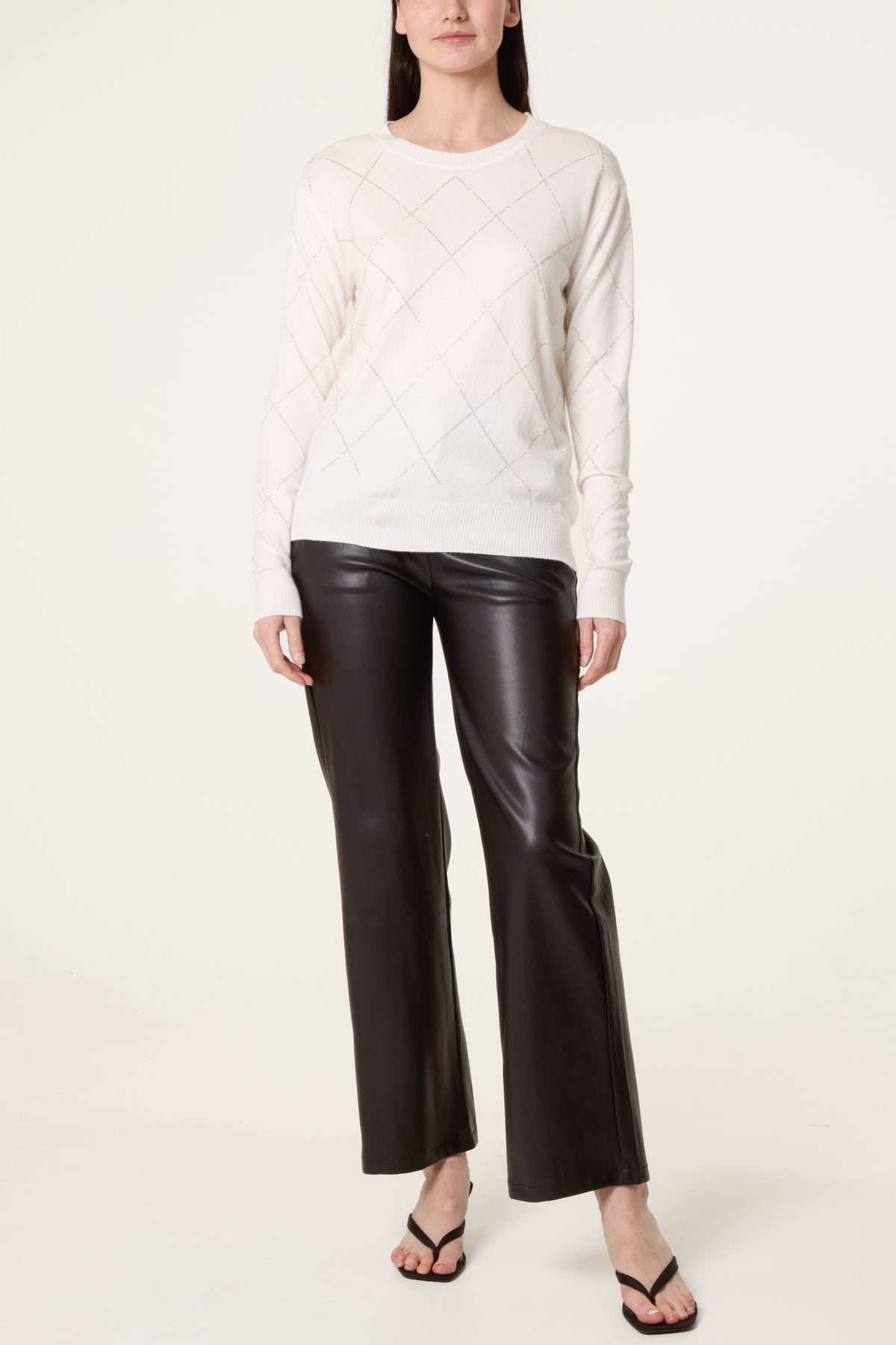 Embellished Diamond Print Jumper