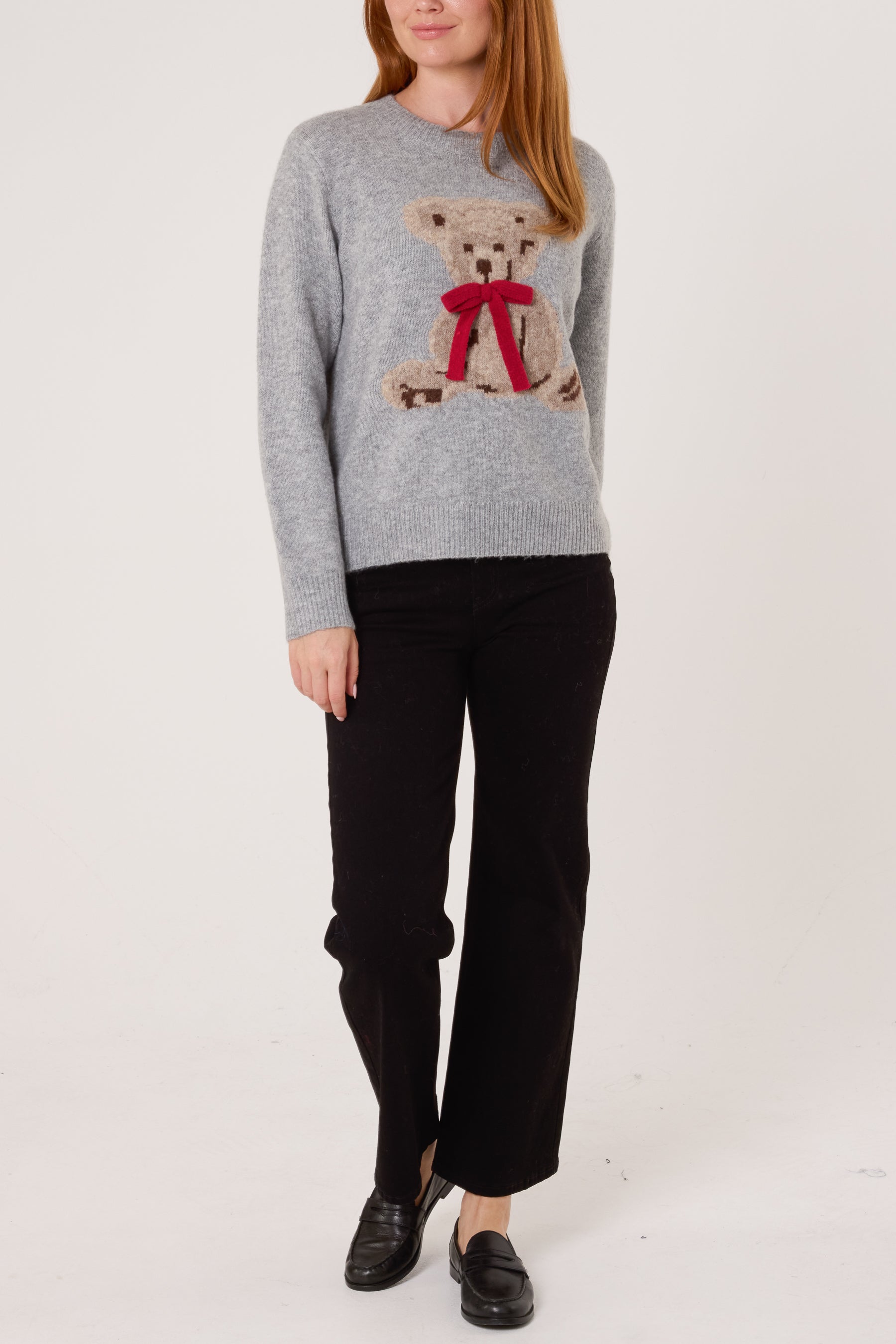 Bow Teddy Bear Jacquard Jumper