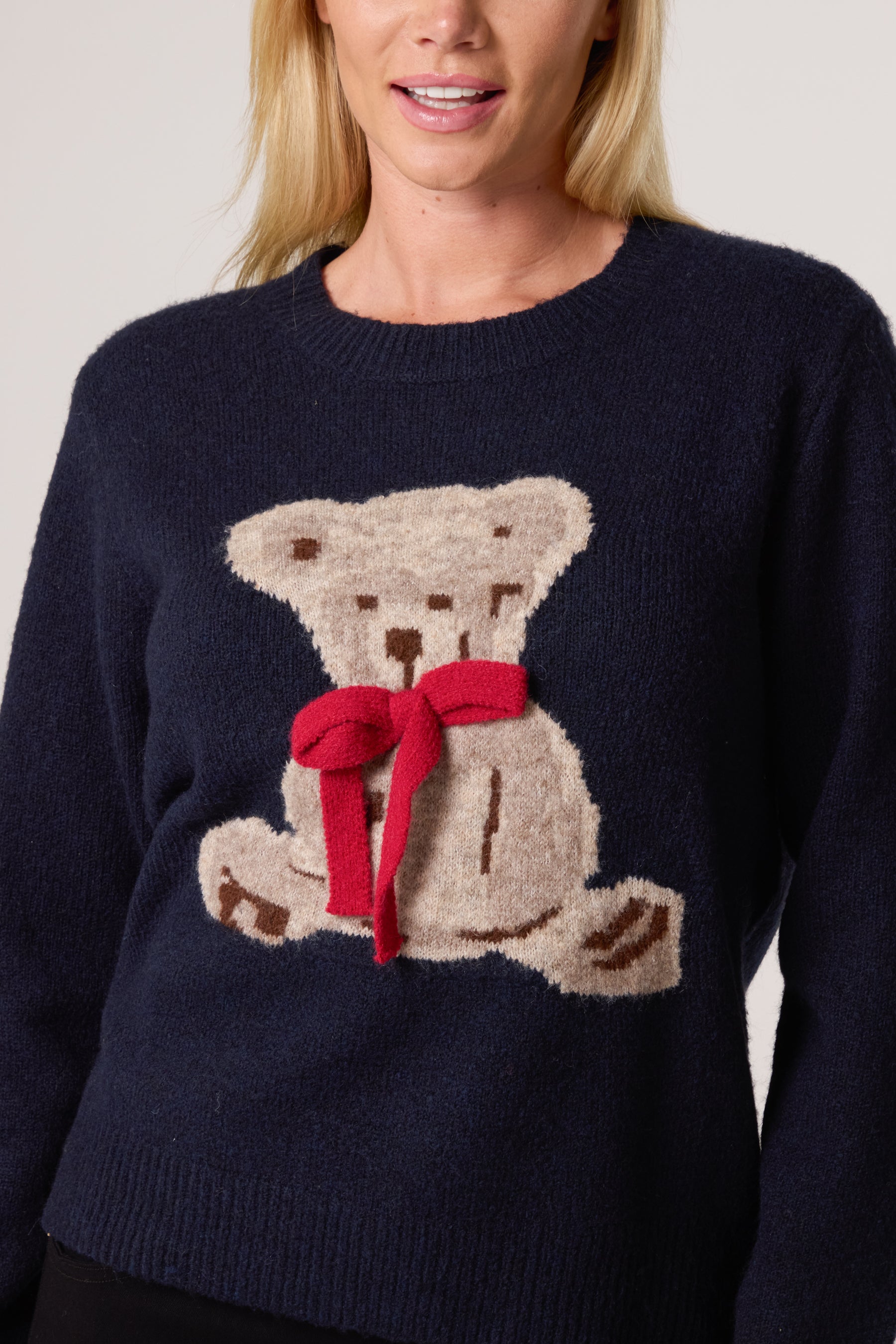 Bow Teddy Bear Jacquard Jumper