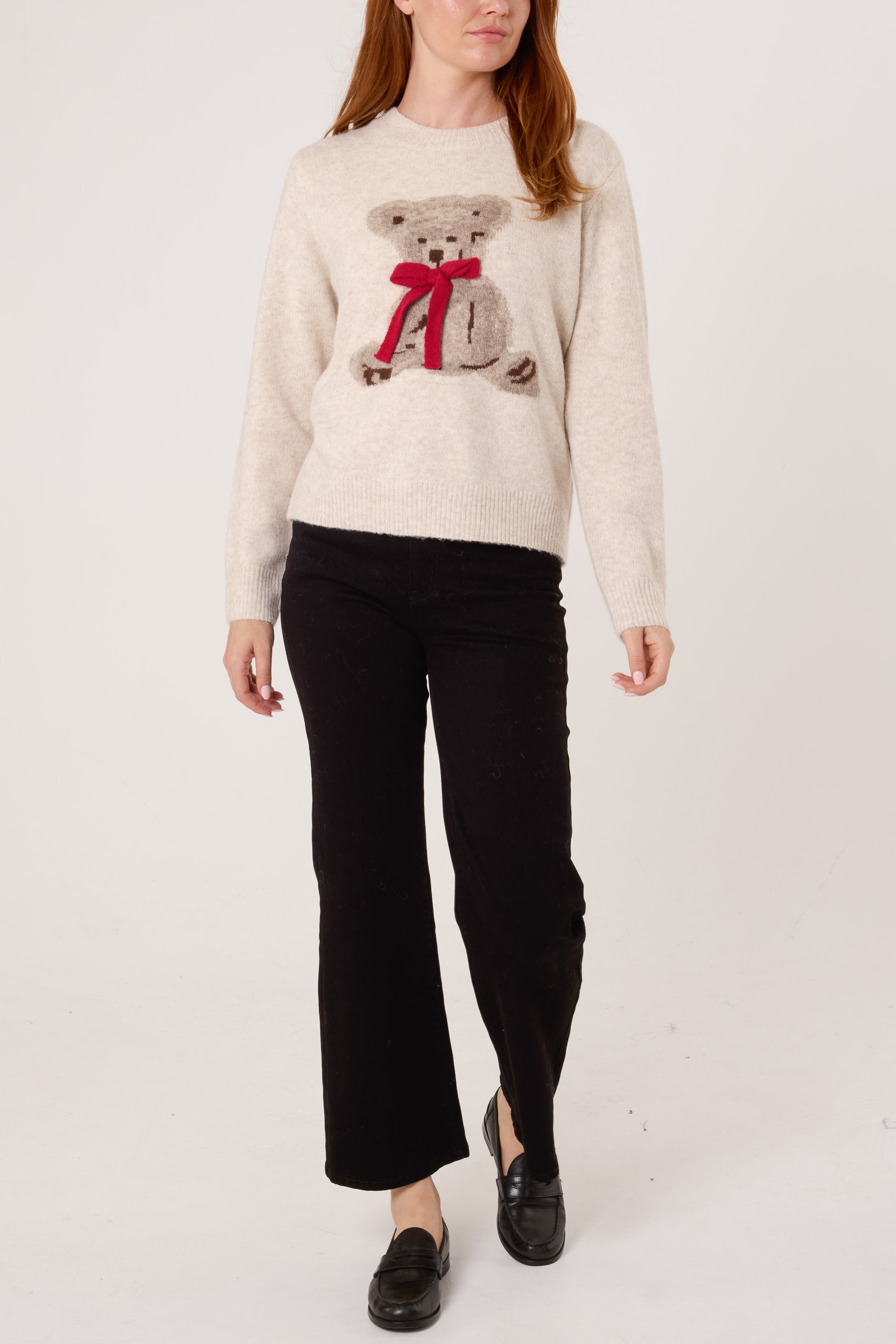 Bow Teddy Bear Jacquard Jumper