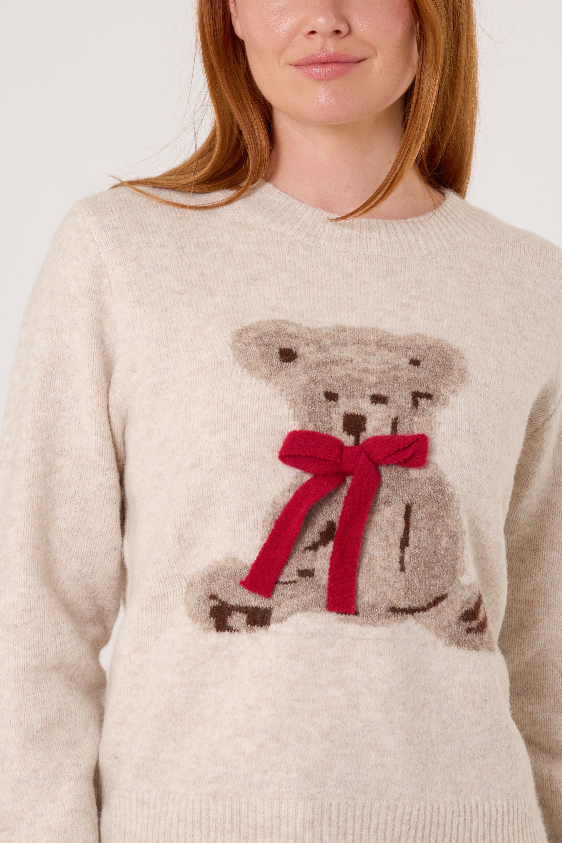 Bow Teddy Bear Jacquard Jumper