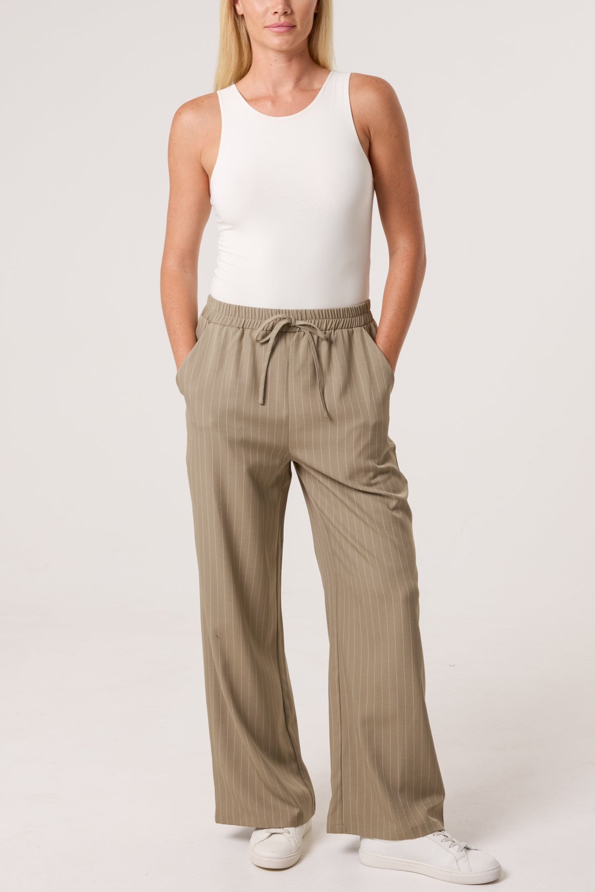 Elasticated Pinstripe Wide Leg Trousers