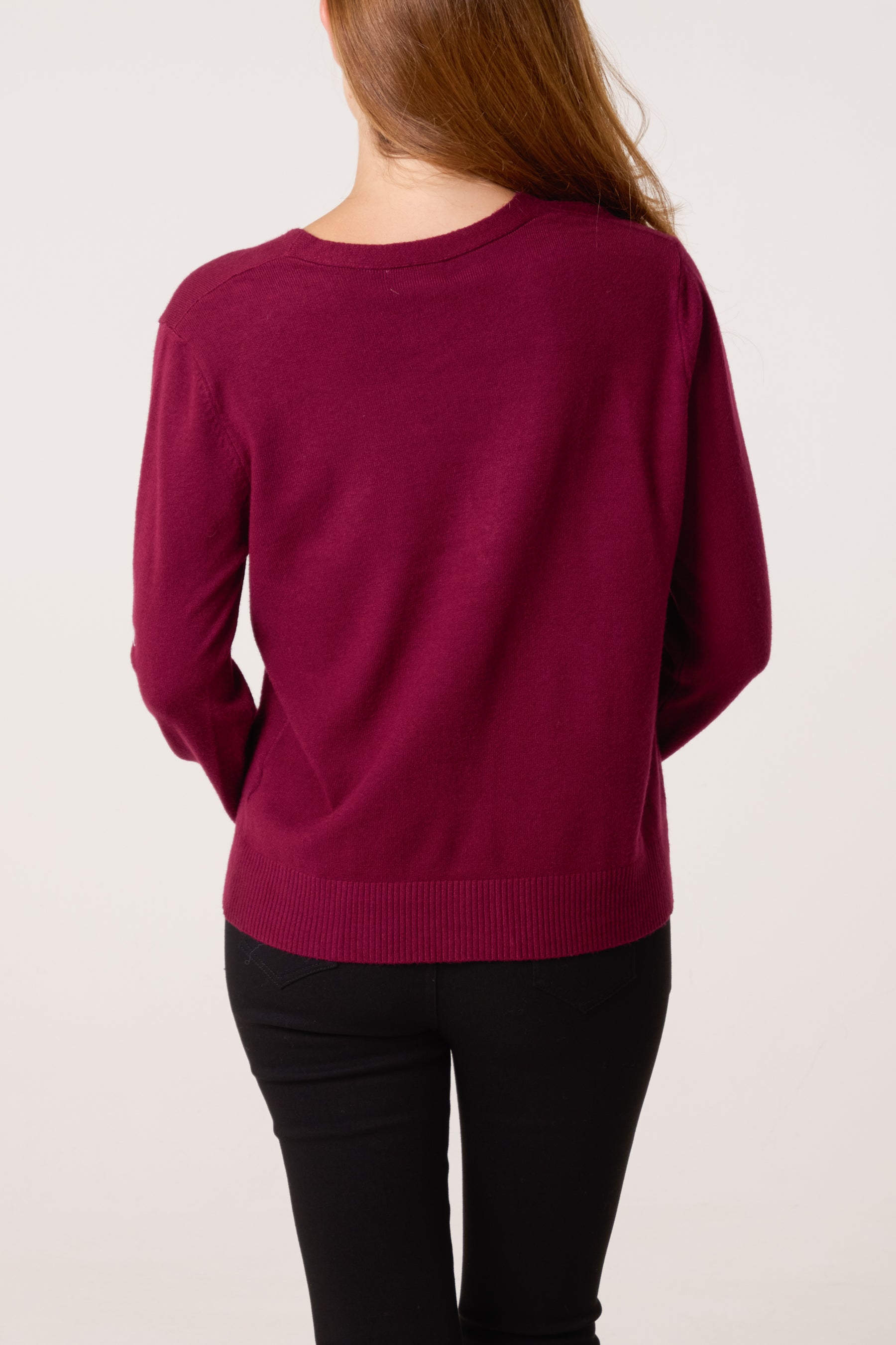 V-Neck Jewelled Button Knit Cardigan