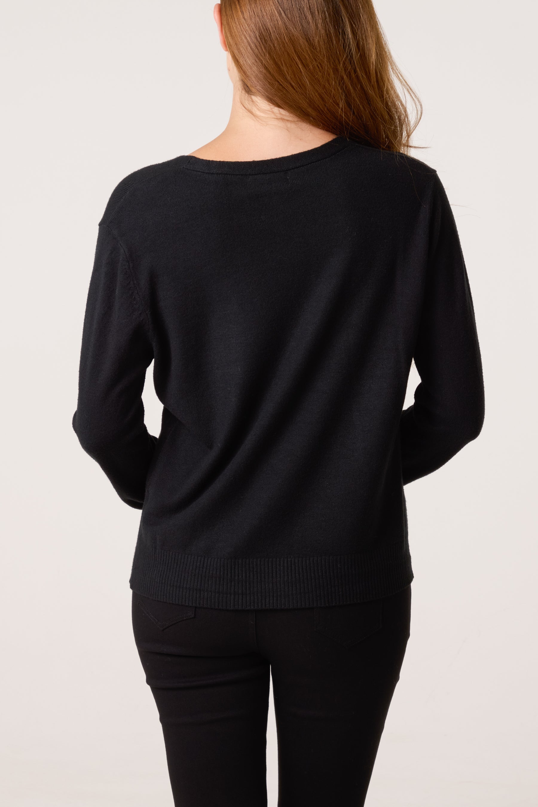 V-Neck Jewelled Button Knit Cardigan