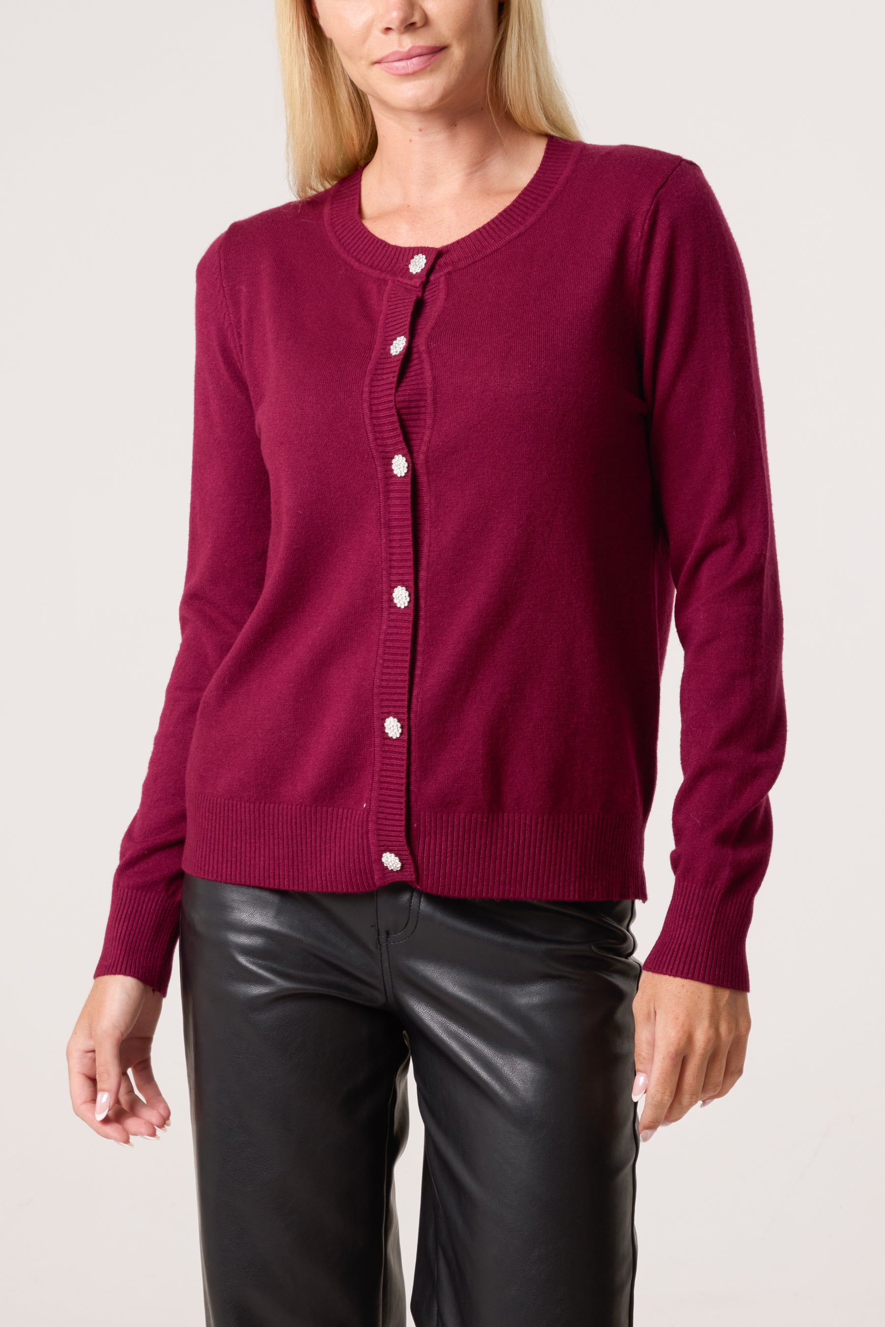 Round Neck Jewelled Button Cardigan