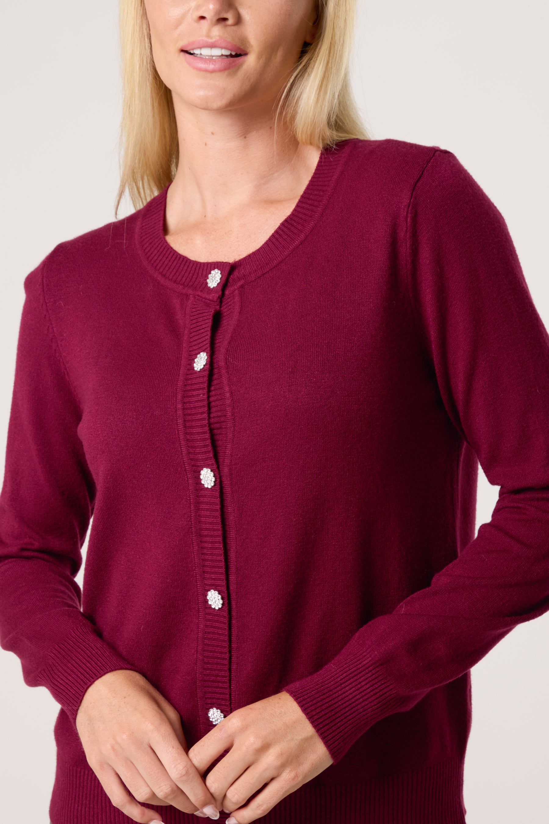 Round Neck Jewelled Button Cardigan