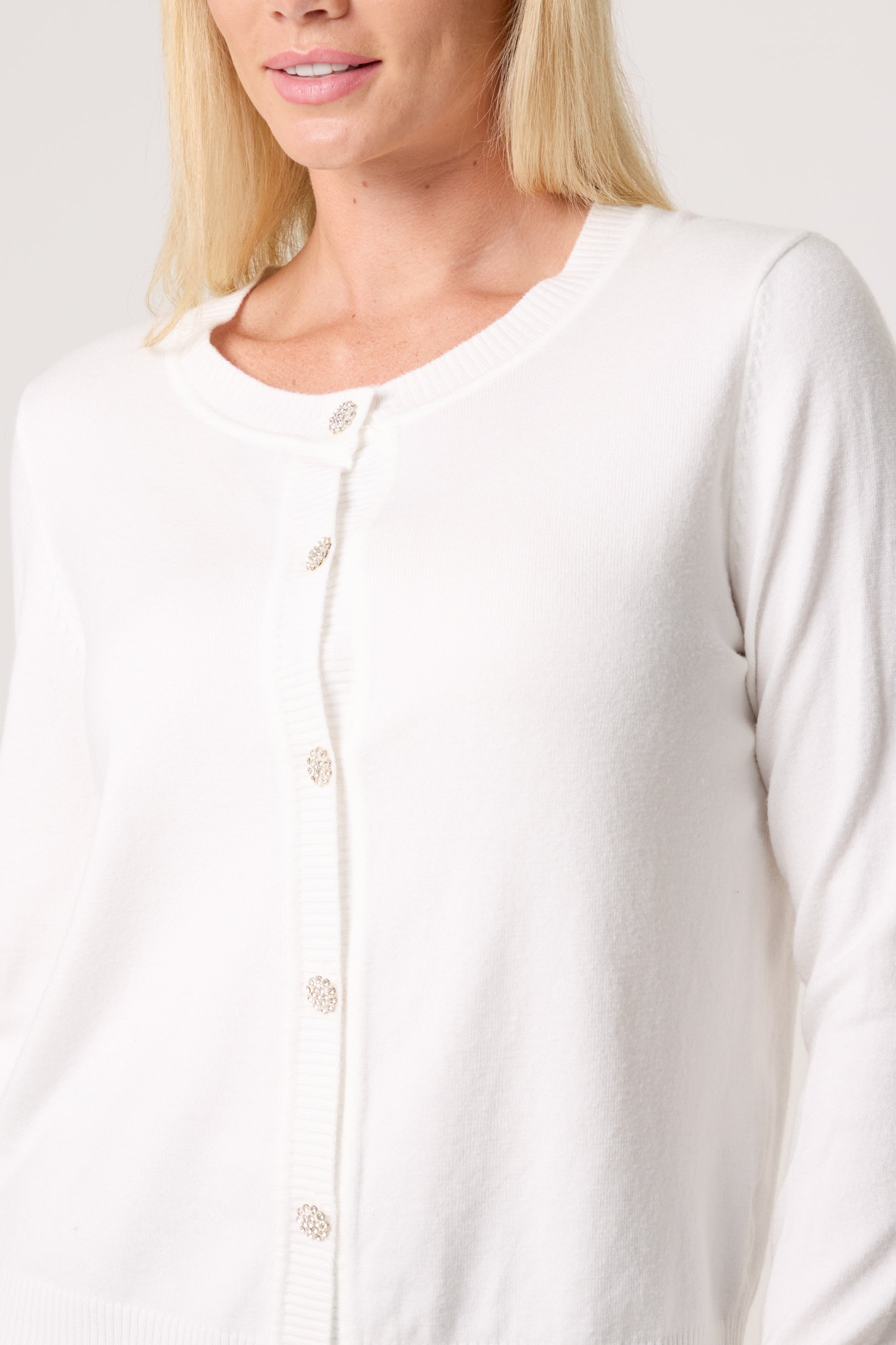 Round Neck Jewelled Button Cardigan