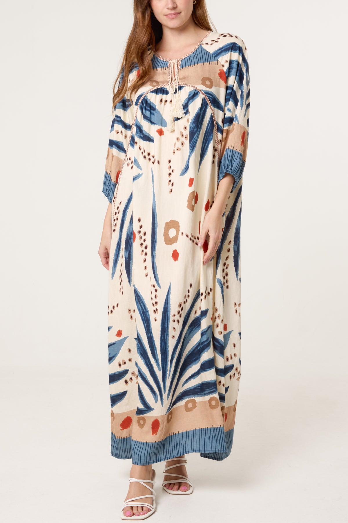 Abstract Leaf Print Maxi Dress