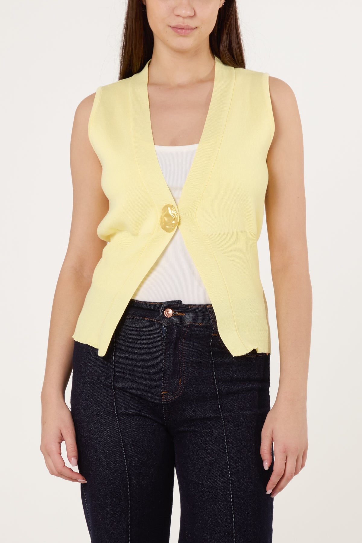 V-Shaped Gold Button Knit Vest Cardigan