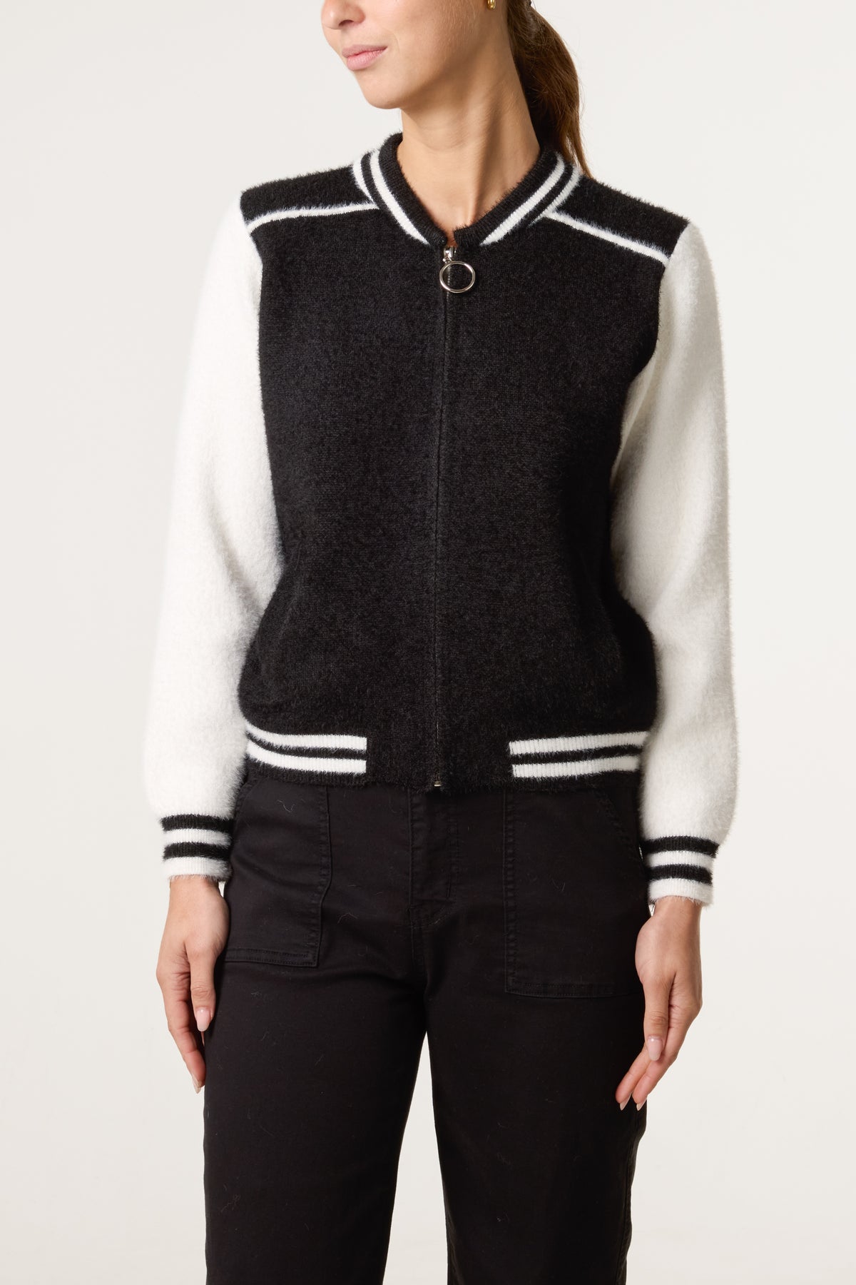 Luxury Knit Zip-Up Bomber Jacket