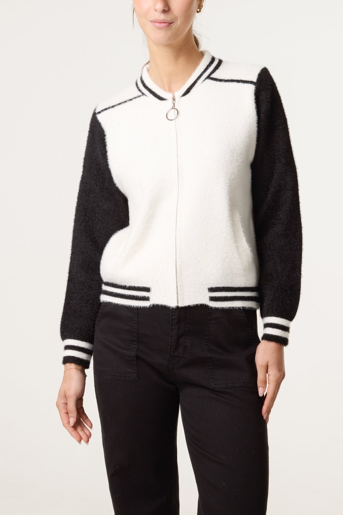Luxury Knit Zip-Up Bomber Jacket