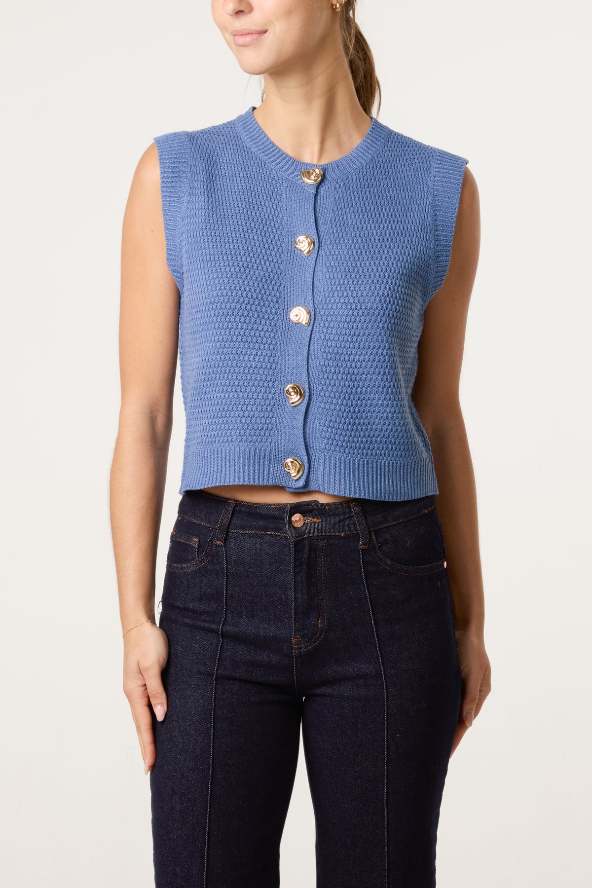 Gold Shell Button Knit Vest