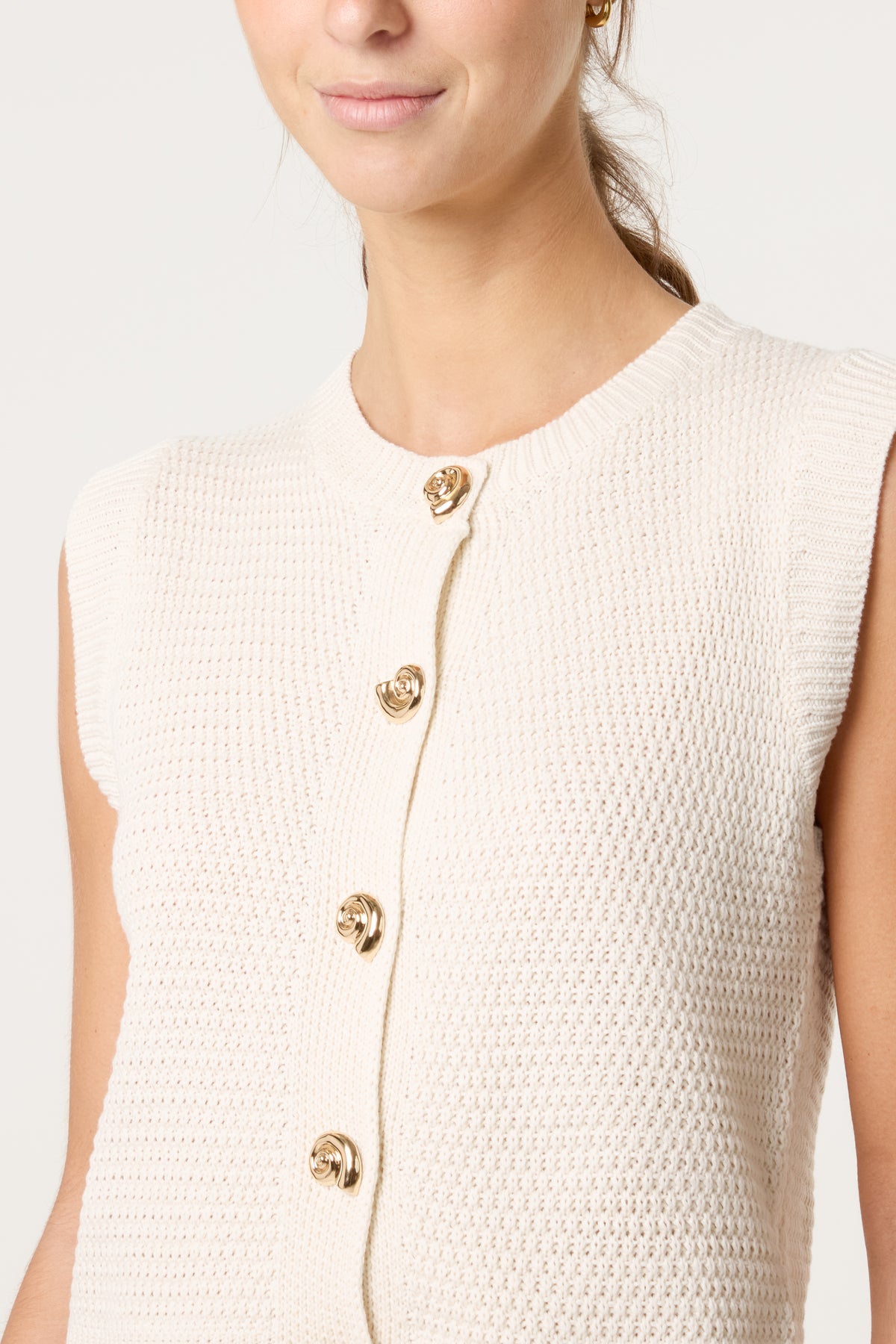 Gold Shell Button Knit Vest