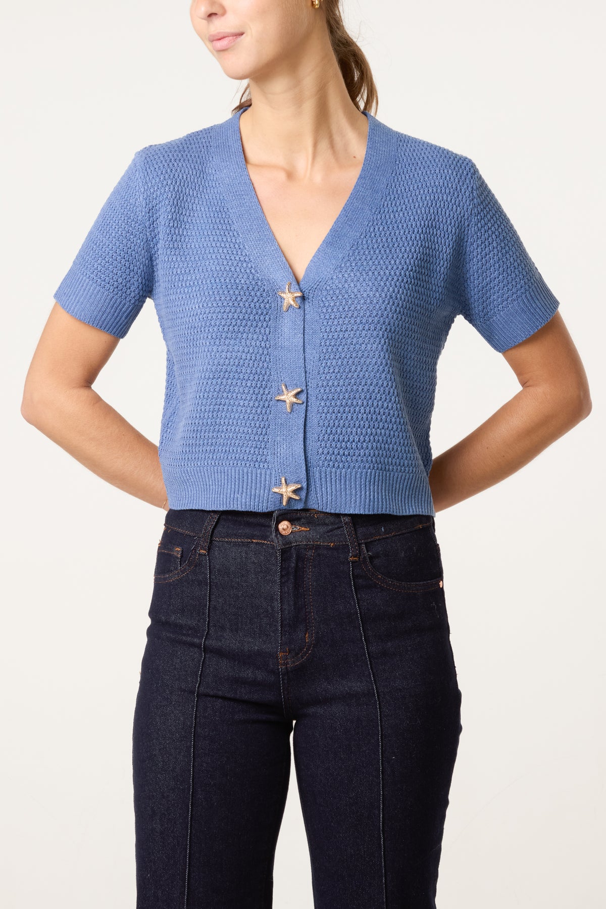 Starfish Gold Button Knit Cardigan