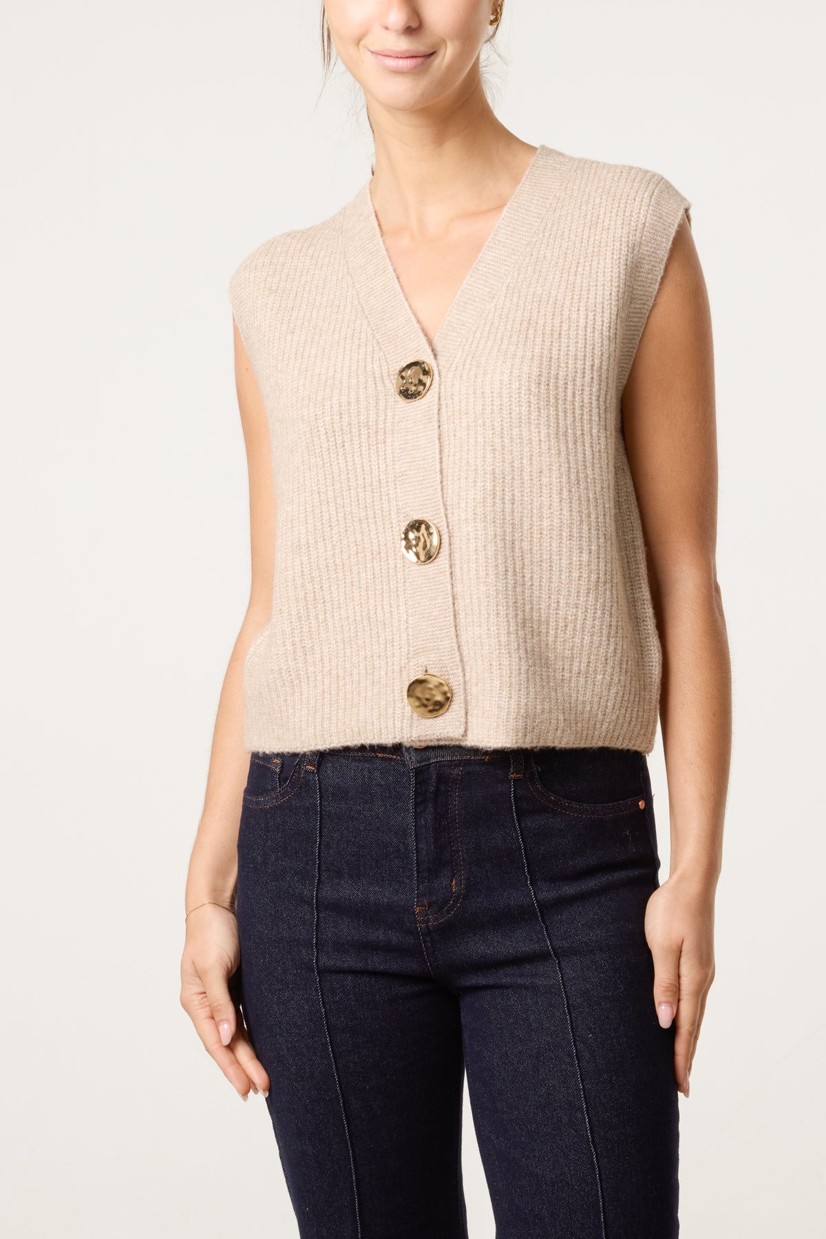 Gold Circle Button Knit Waistcoat