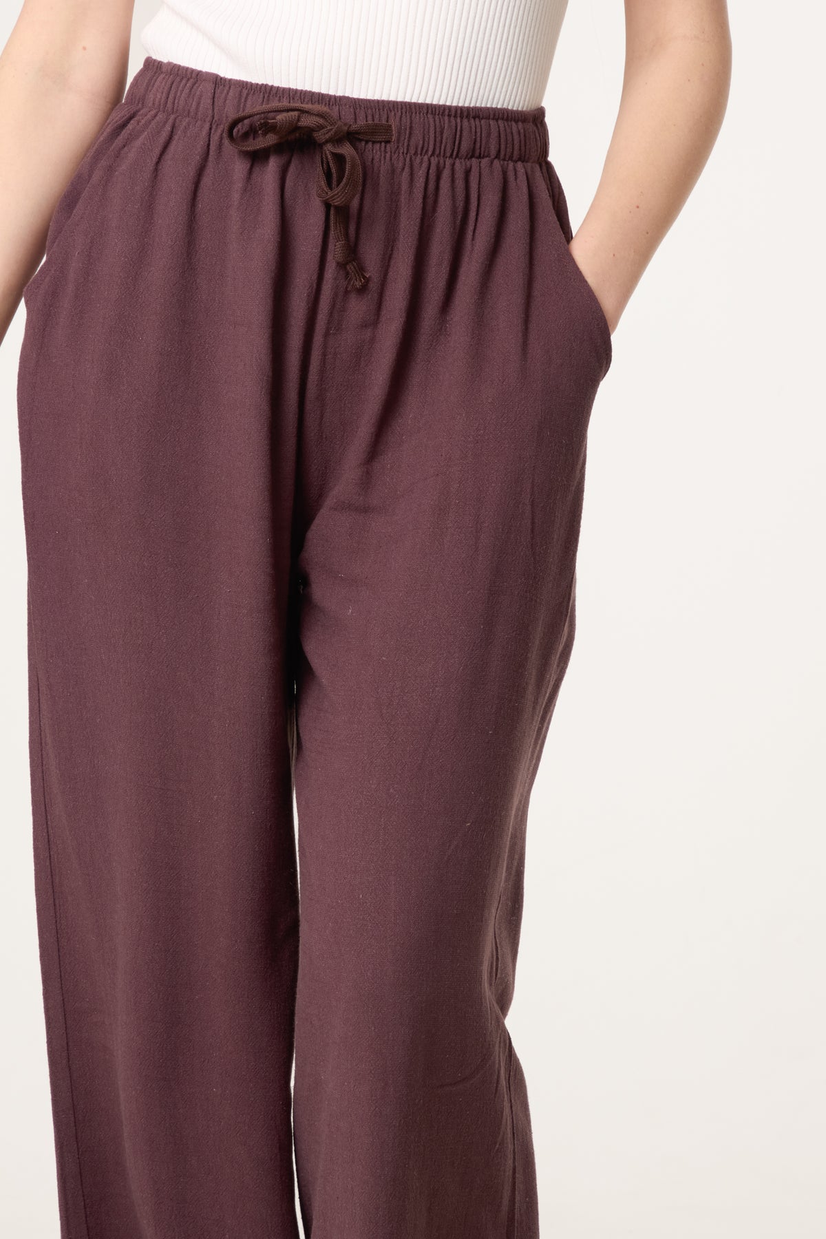 Linen-Blend Drawstring Trousers