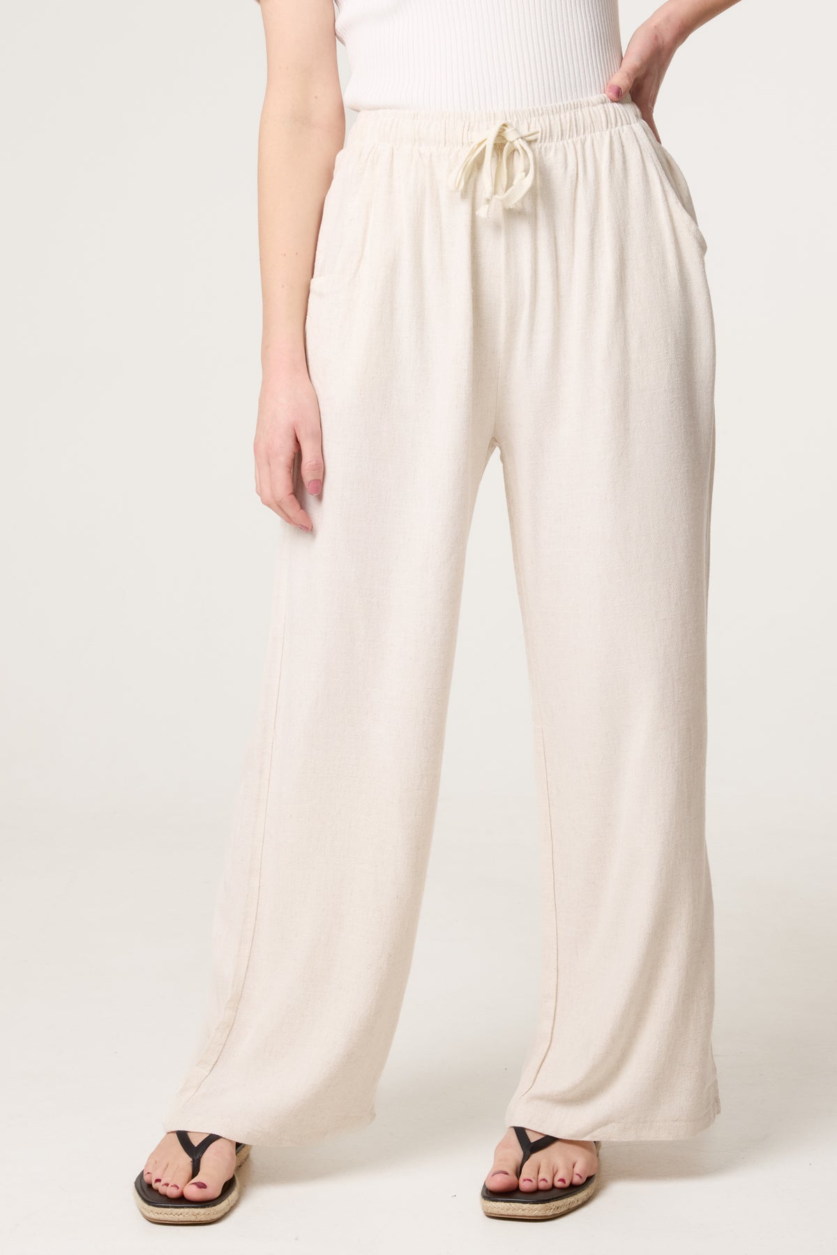 Linen-Blend Drawstring Trousers
