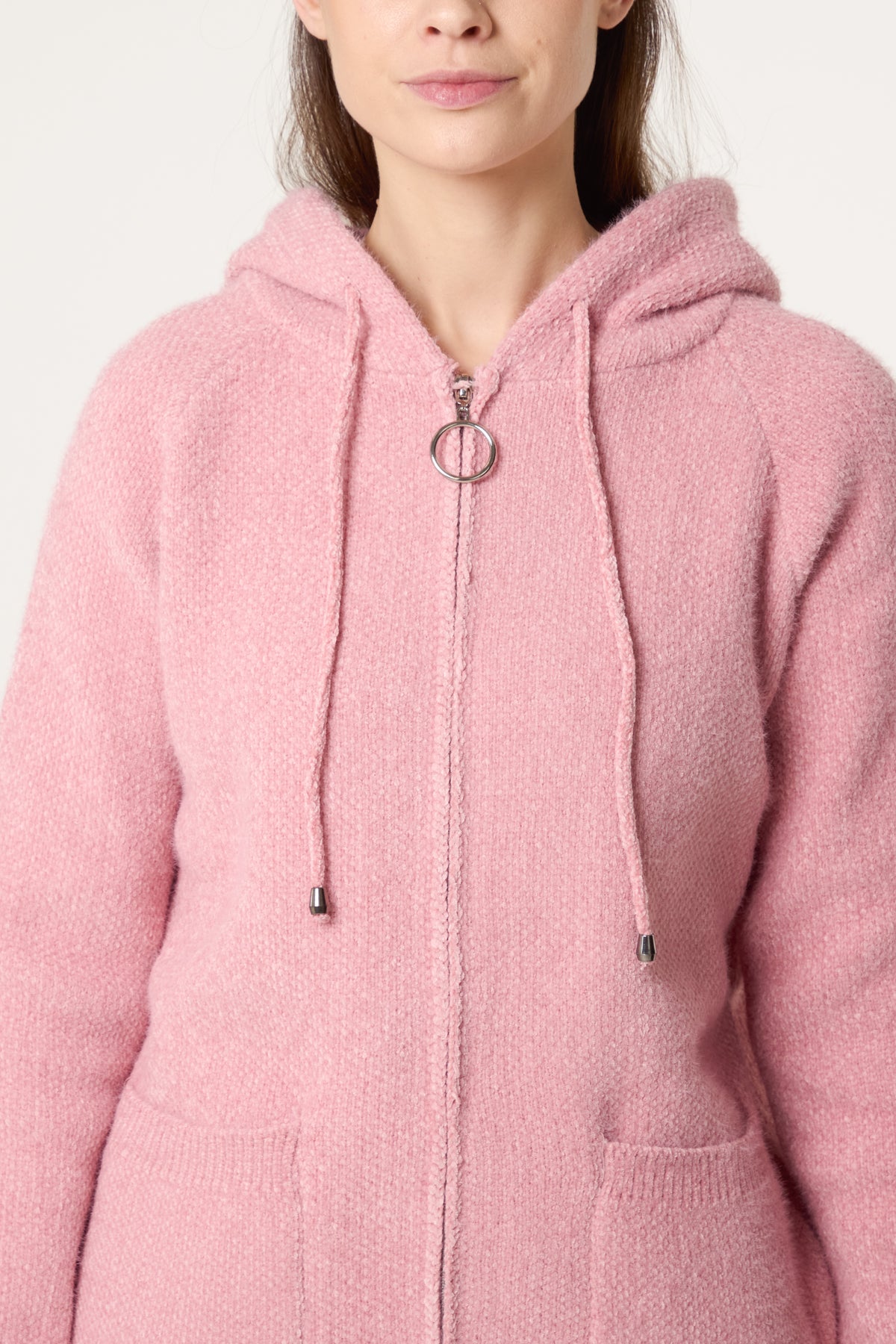 Zip Up & Pocket Knit Cosy Hoodie
