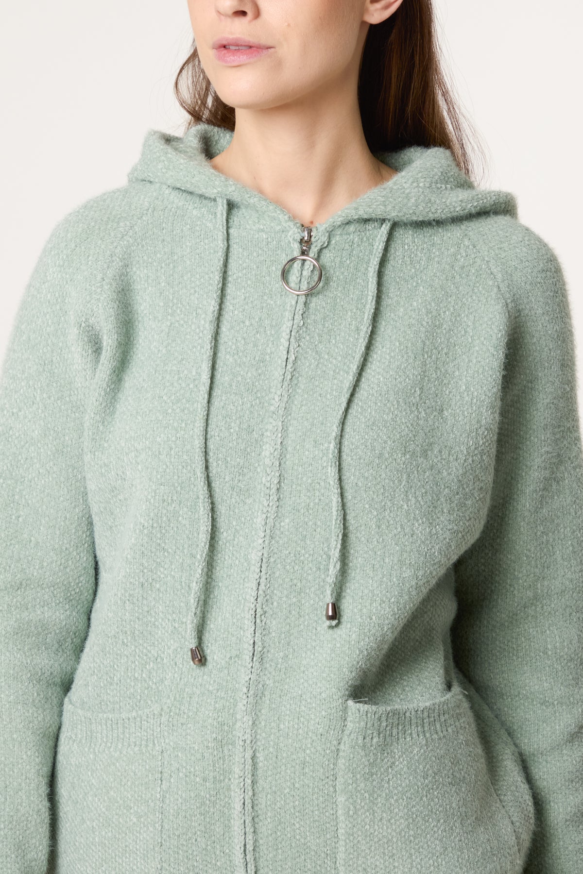 Zip Up & Pocket Knit Cosy Hoodie