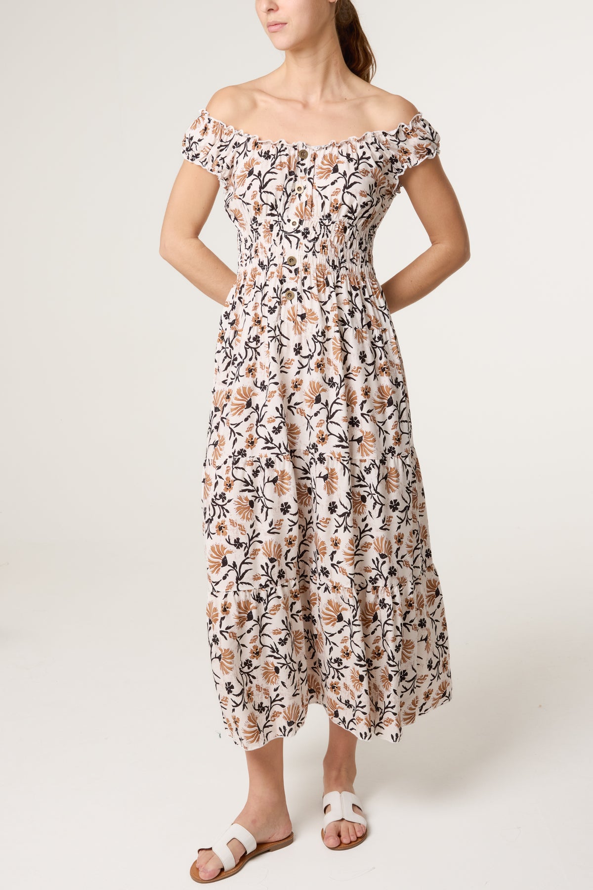 Elastic Bardot Flower Vine Dress