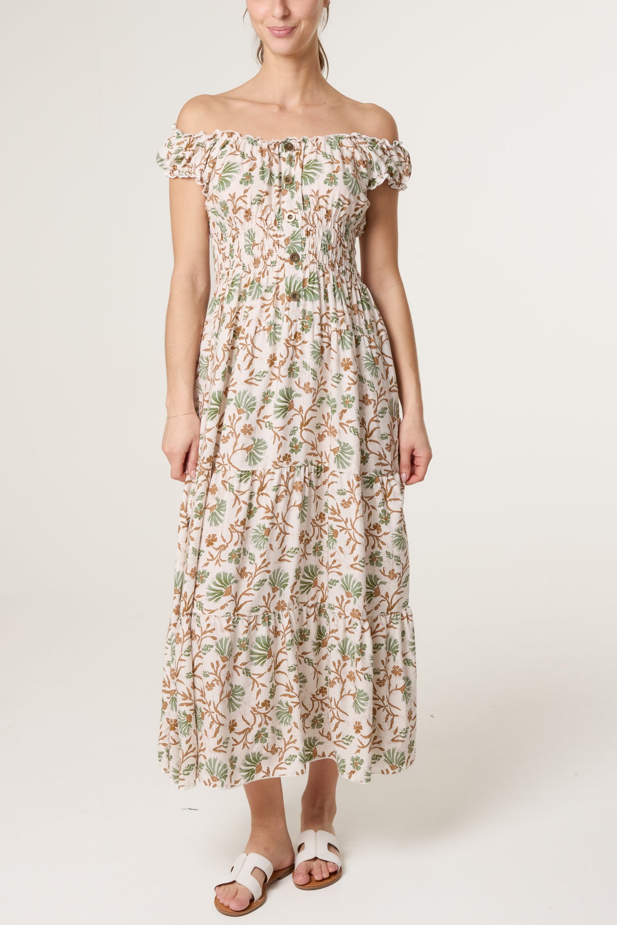 Elastic Bardot Flower Vine Dress
