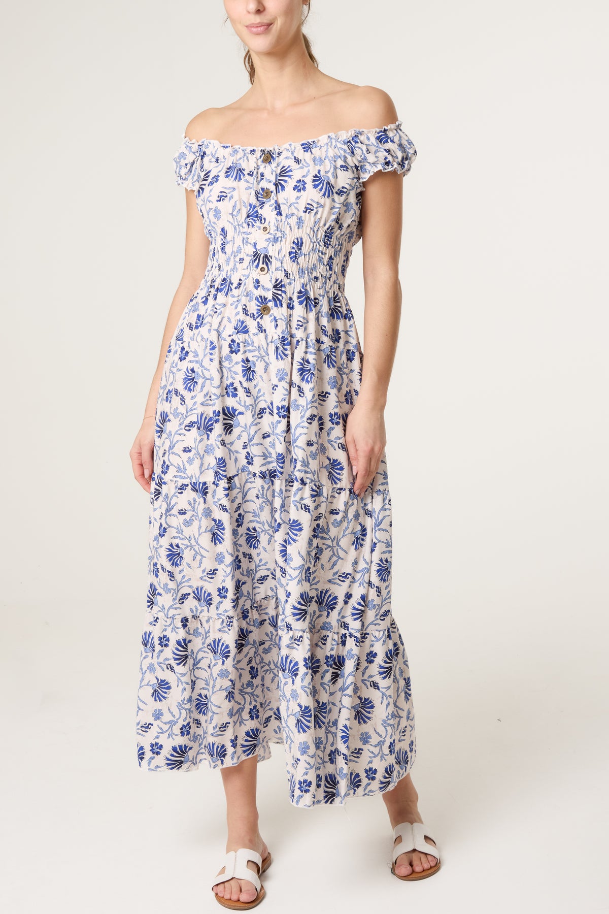 Elastic Bardot Flower Vine Dress