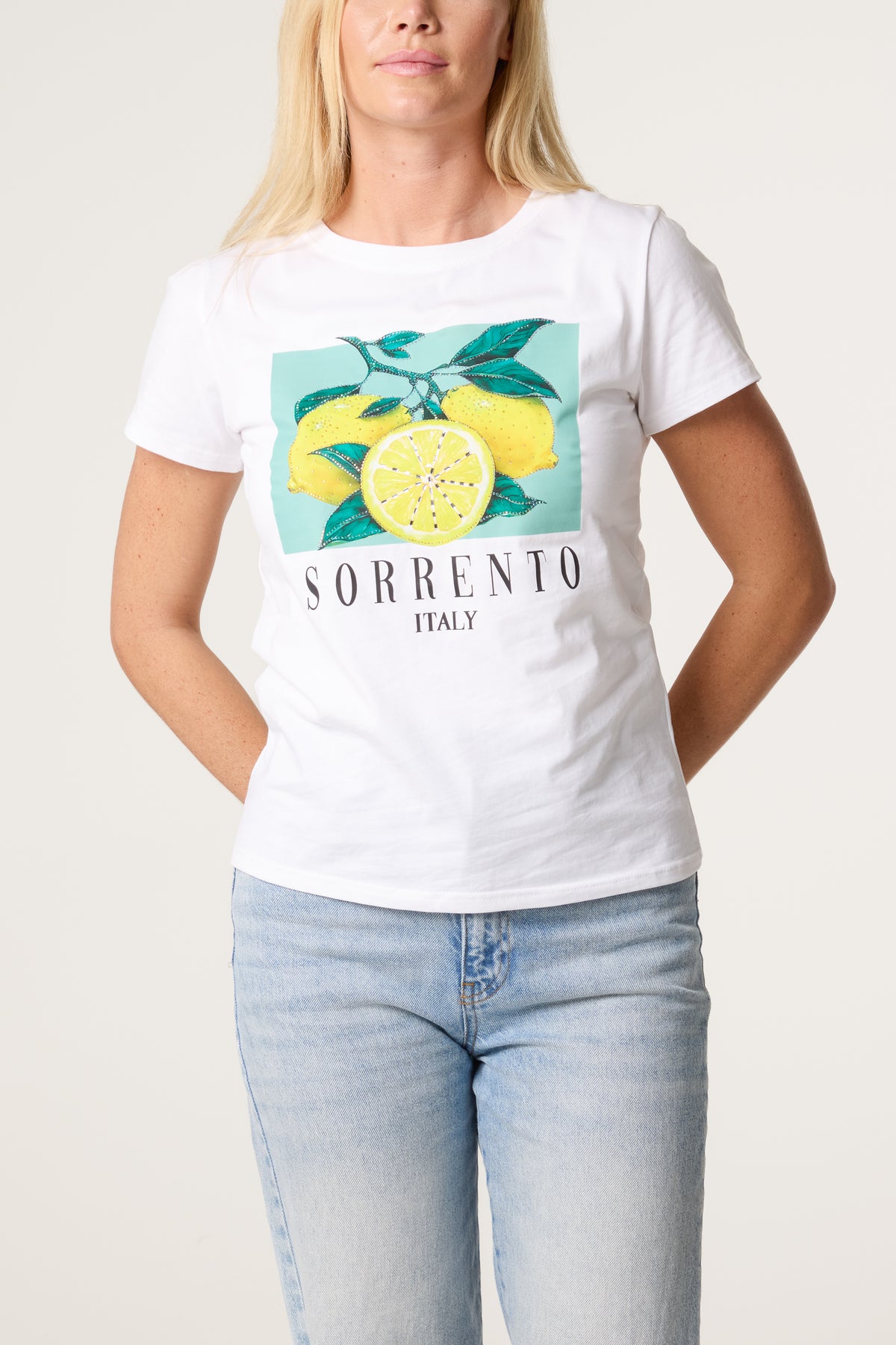 Embellished Sorrento Lemon Print T-Shirt