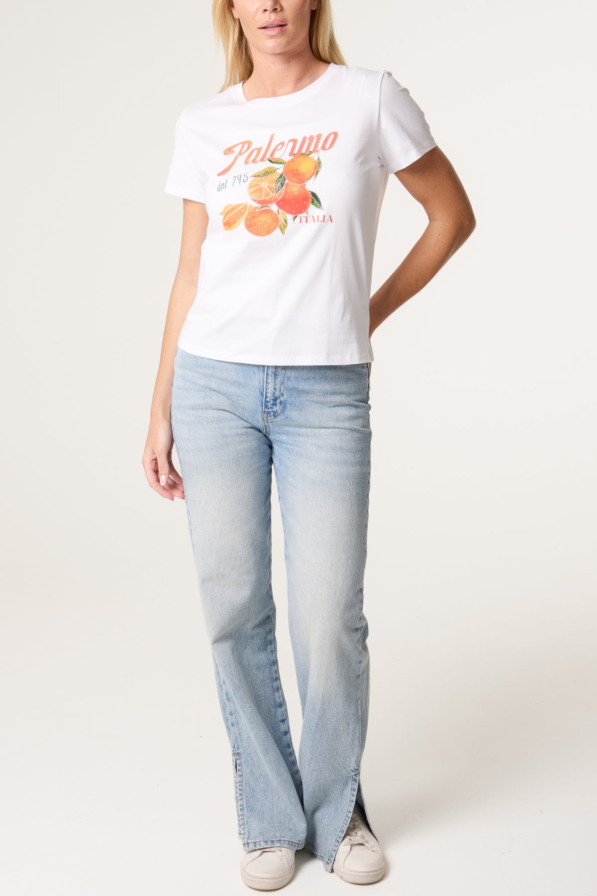 Embellished Palermo Orange Print T-Shirt