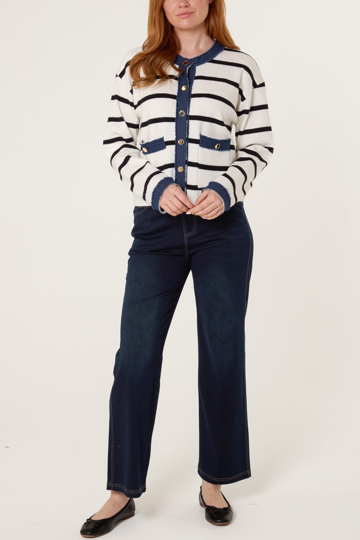Denim Trim Striped Cardigan