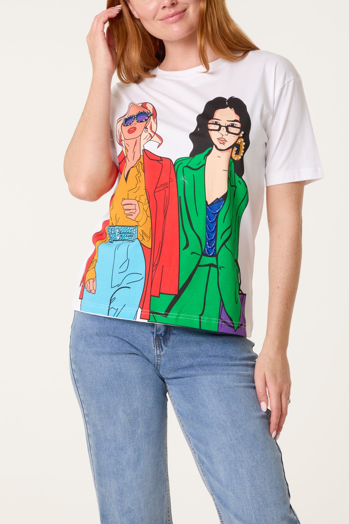 Illustration Colourful Girls Embellished T-Shirt