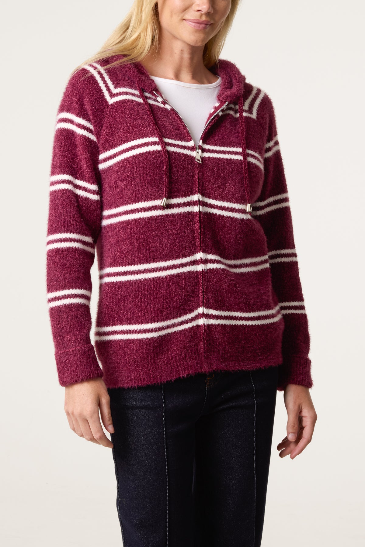 Striped Knit Zip-Up Hoodie