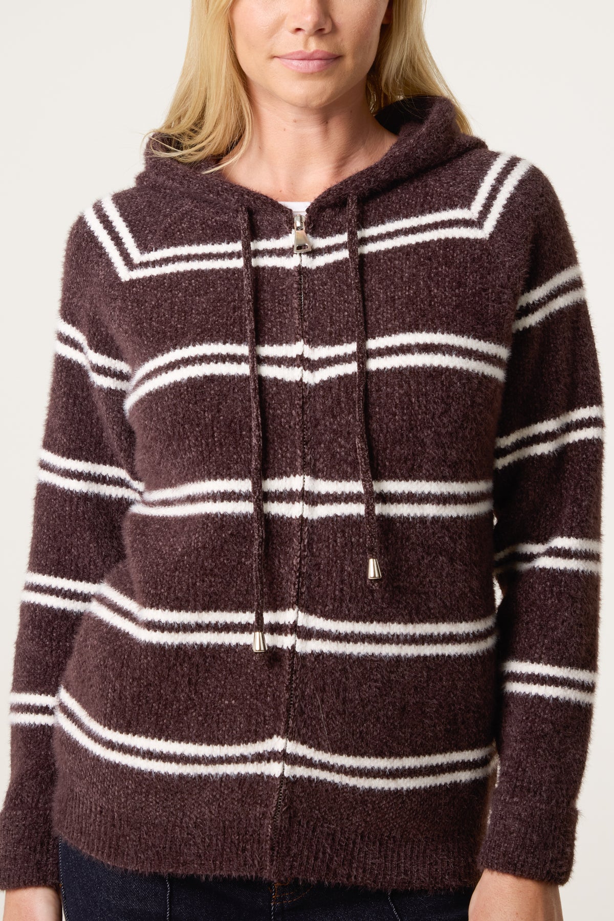 Striped Knit Zip-Up Hoodie