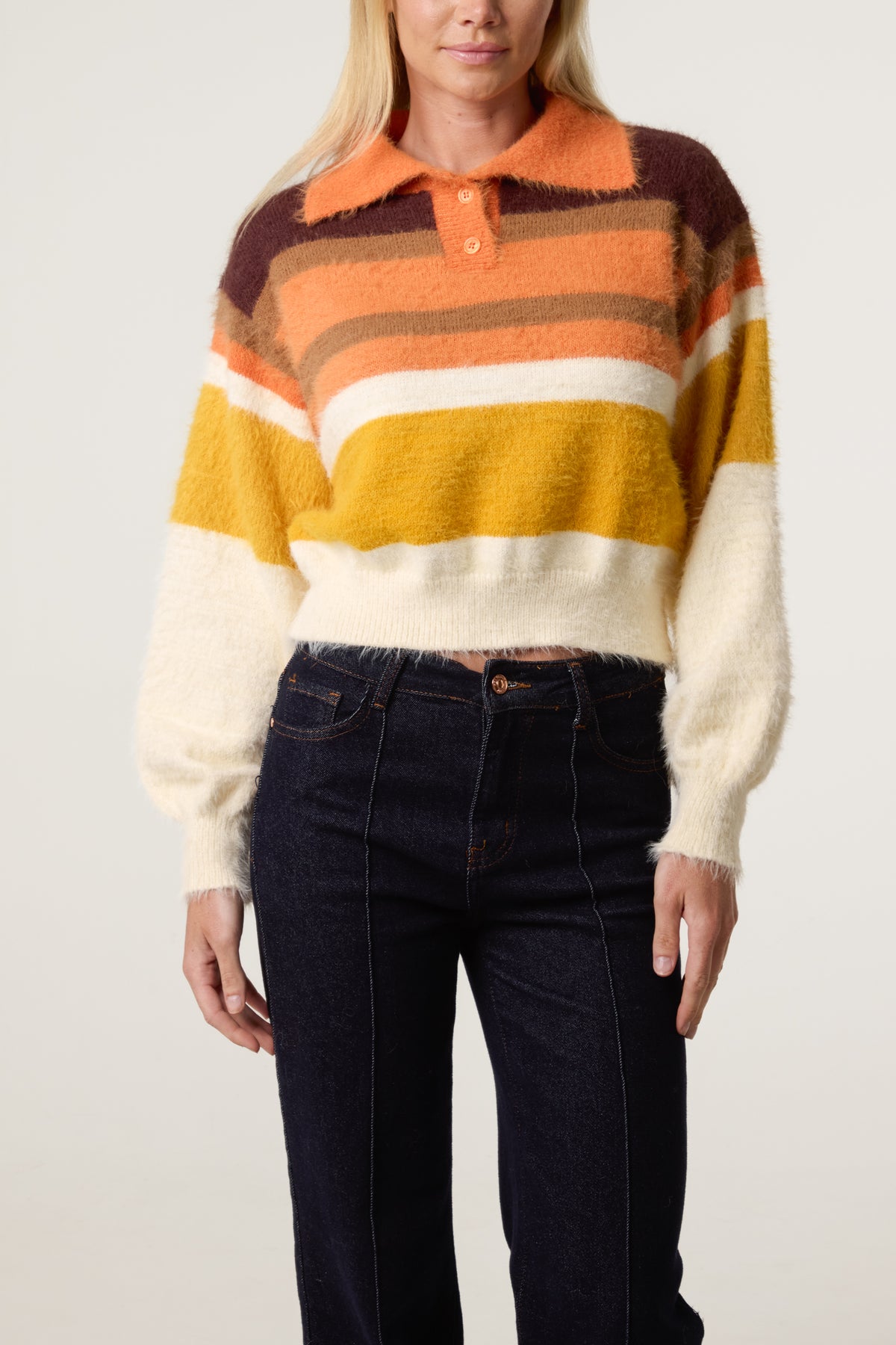 Fluffy Striped Knitted Crop Jumper