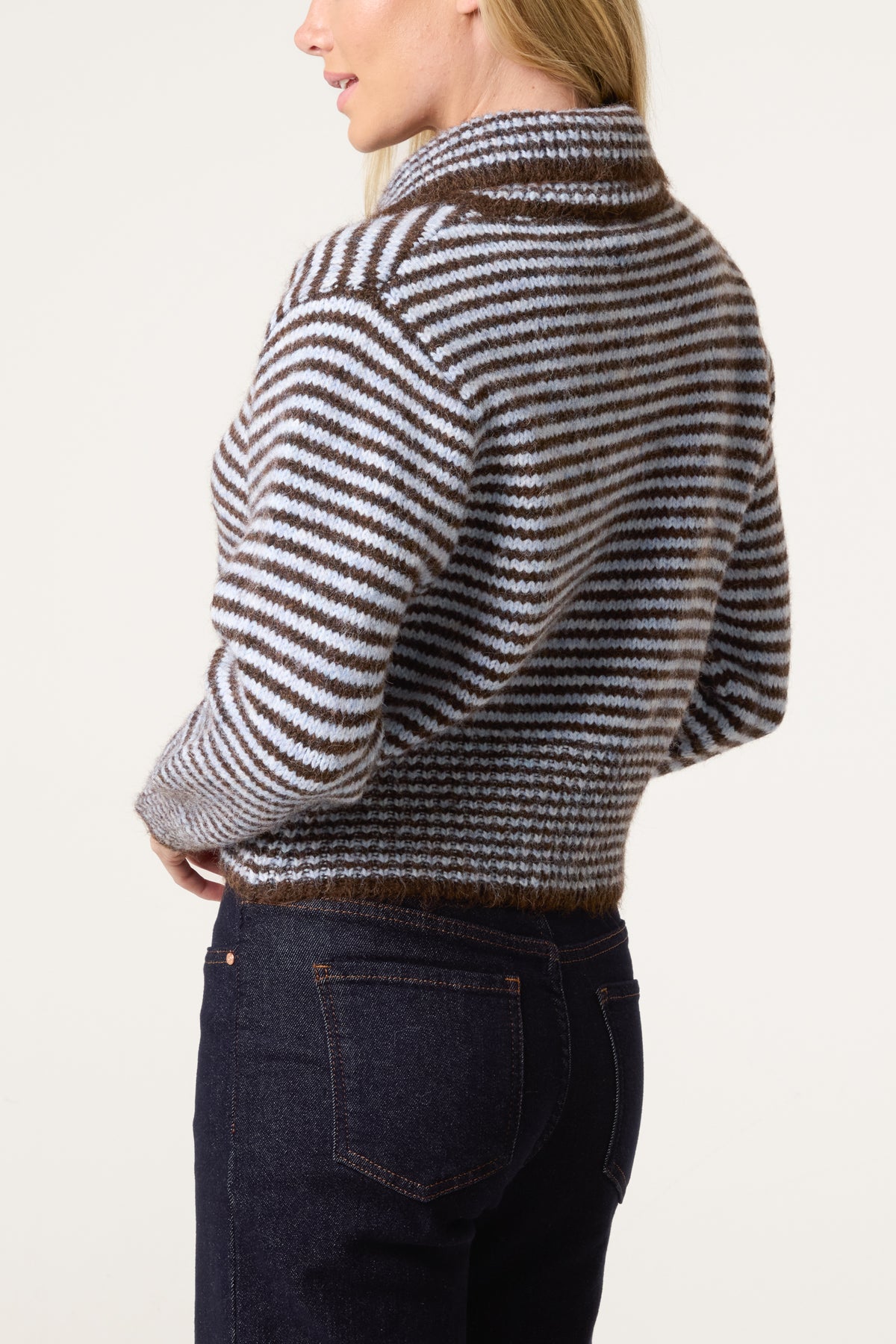 Mini Collar Stripes Button Through Cardigan