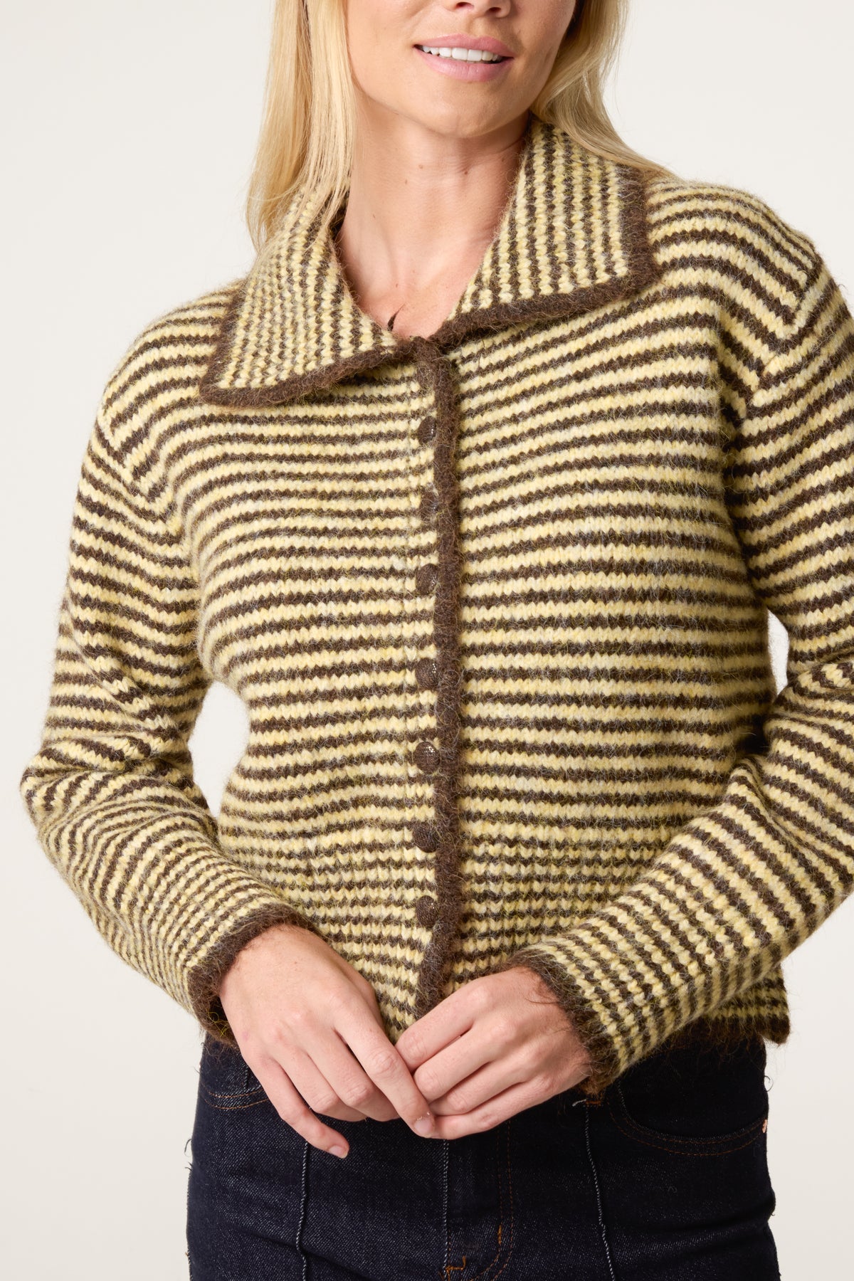 Mini Collar Stripes Button Through Cardigan